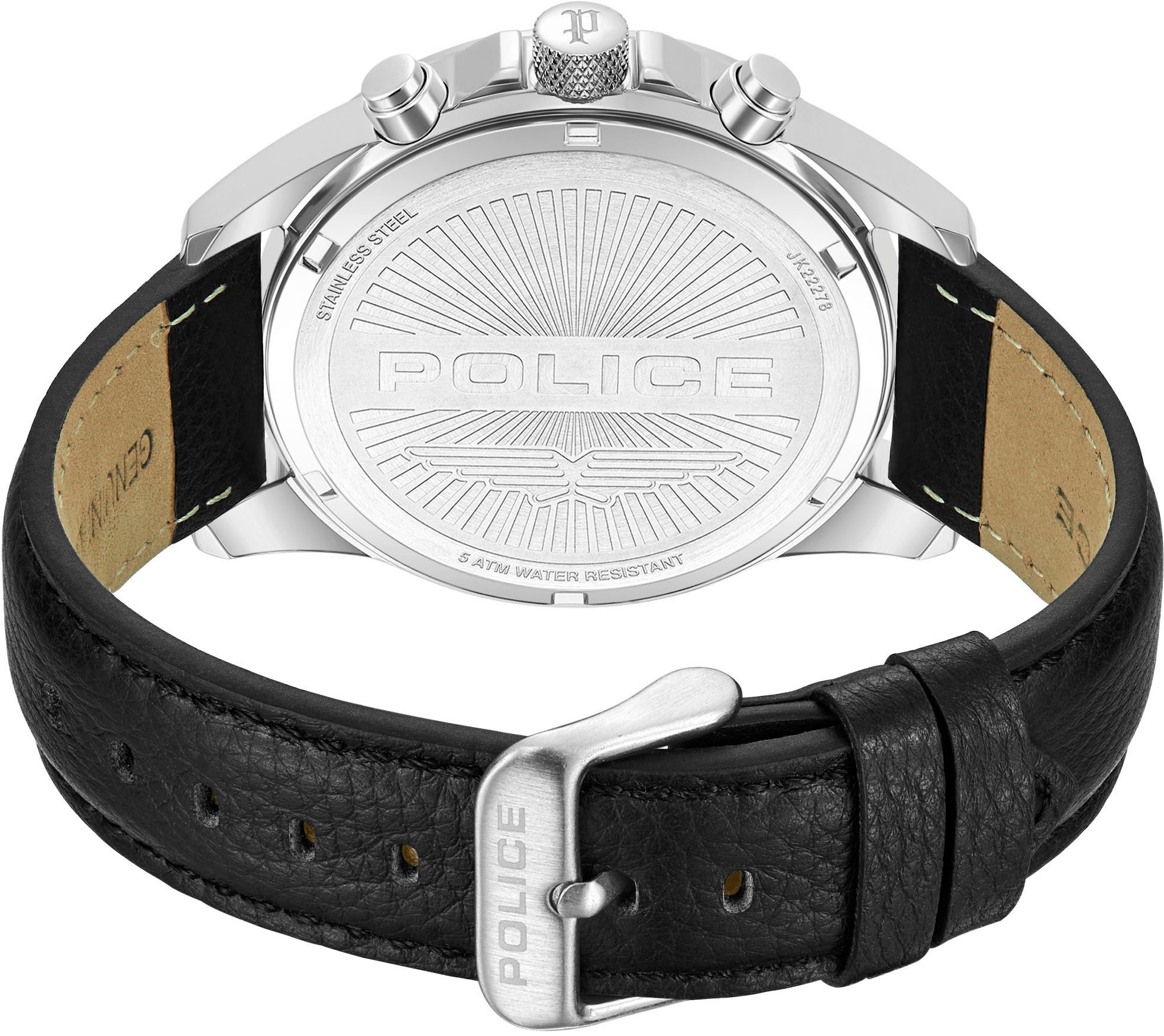 Police Multifunktionsuhr MALAWI PEWJF2227810, Quarzuhr, Armbanduhr, Herrenuhr, Lederarmband, analog, Wochentag