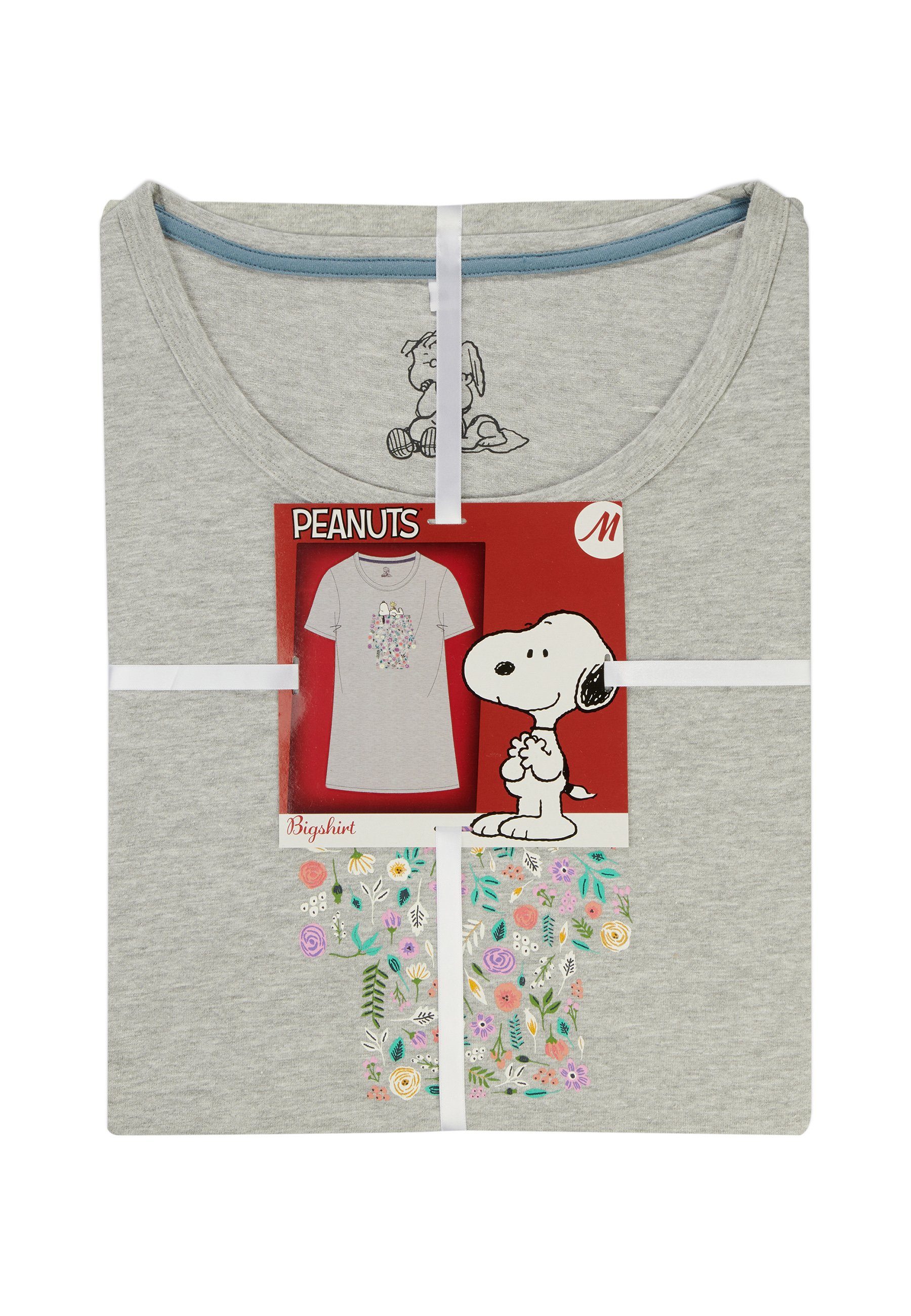 ONOMATO! Nachthemd Peanuts Grau Snoopy Longshirt kurzarm Nachtwäsche Damen Nacht-Kleid
