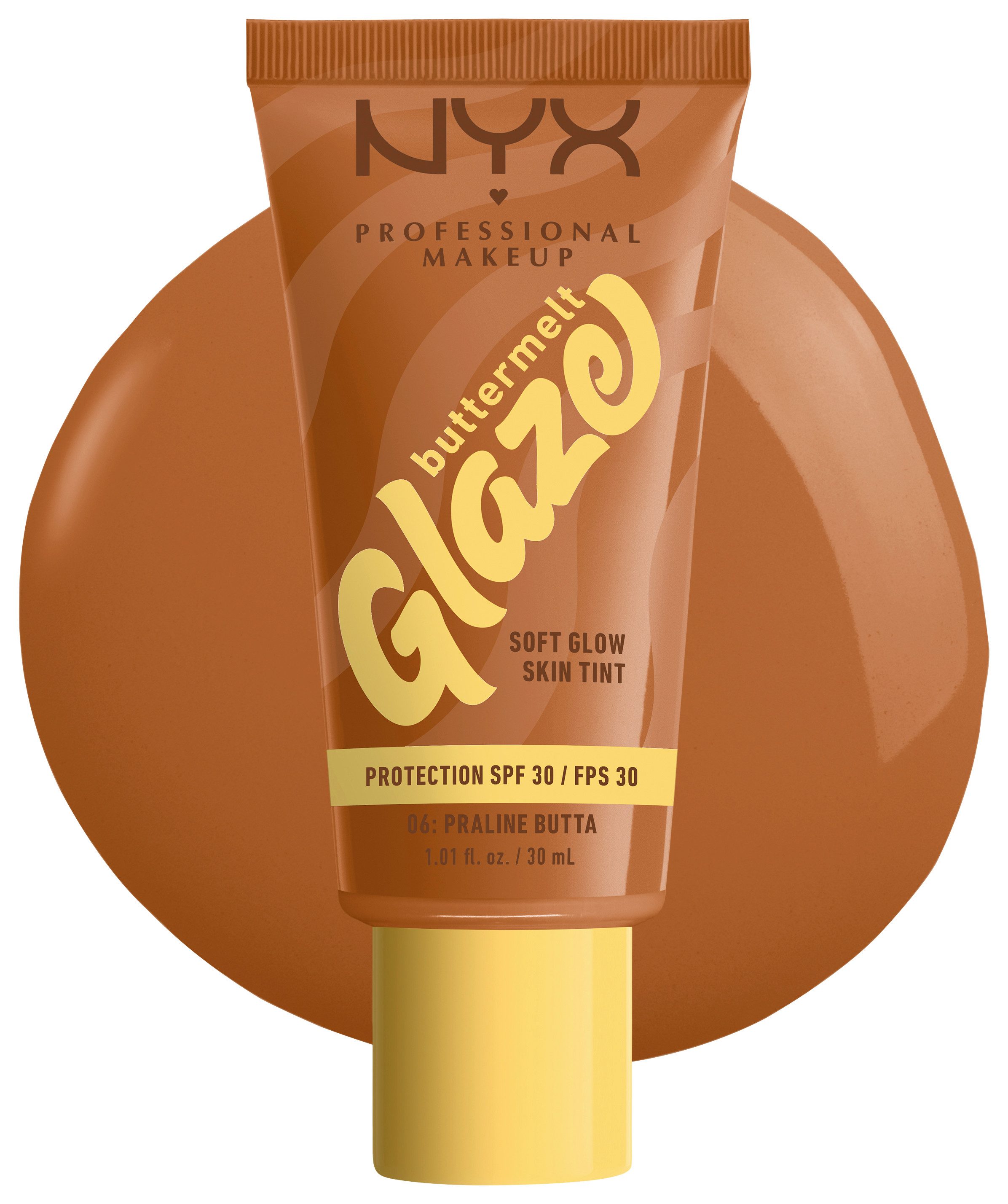 NYX PROFESSIONAL MAKEUP Foundation BUTTERMELT GLAZE SOFT GLOW SKIN TINT + LSF 30, Pflegend, spendet Feuchtigkeit, ohne Rückstände und öliges Finish.