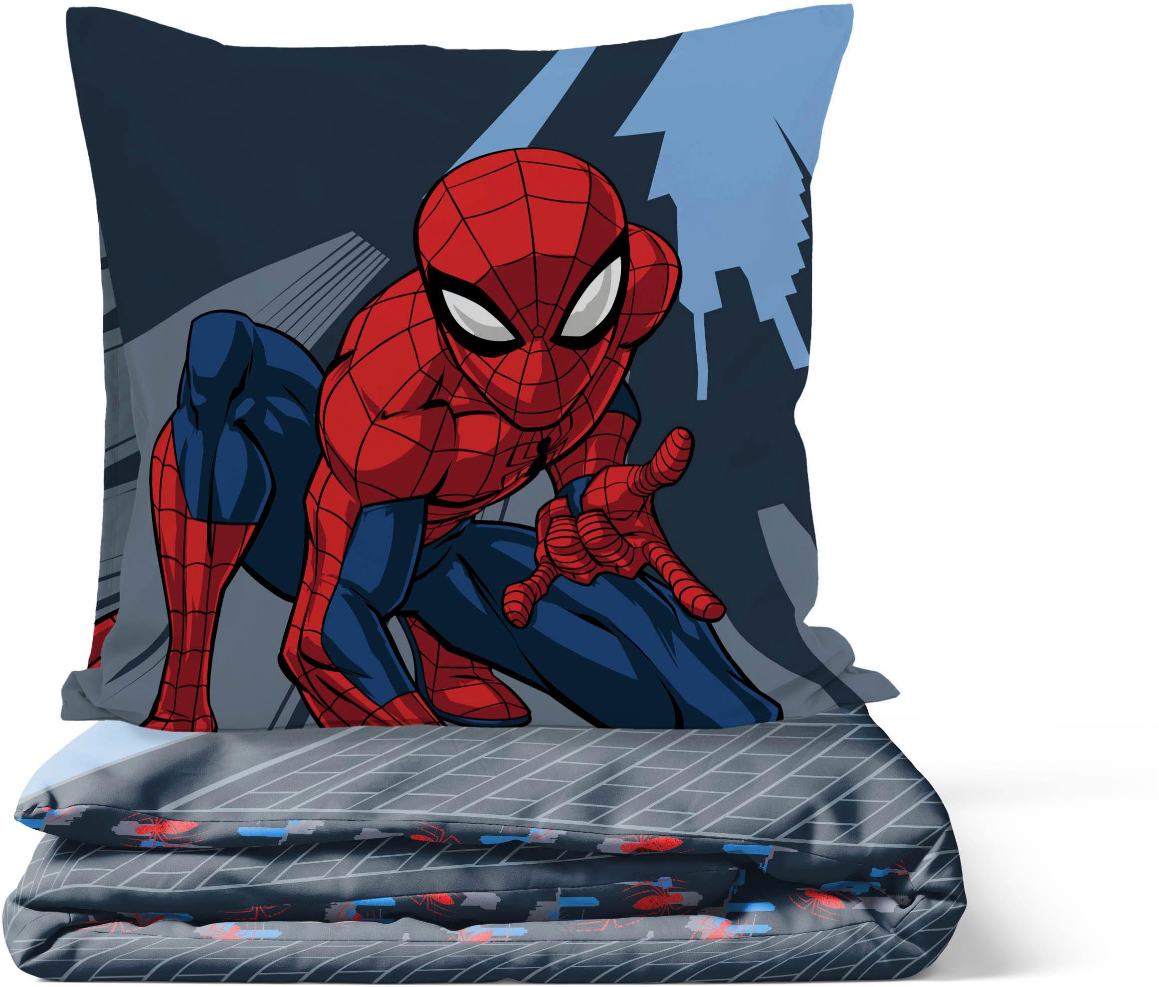 MARVEL Kinderbettwäsche Marvel Spiderman Bettbezug-Set 135x200 cm + Kissenbezug 80x80 cm, Washed Cotton, 2 teilig, 100 % Baumwolle, maschinenwaschbar, wendbar