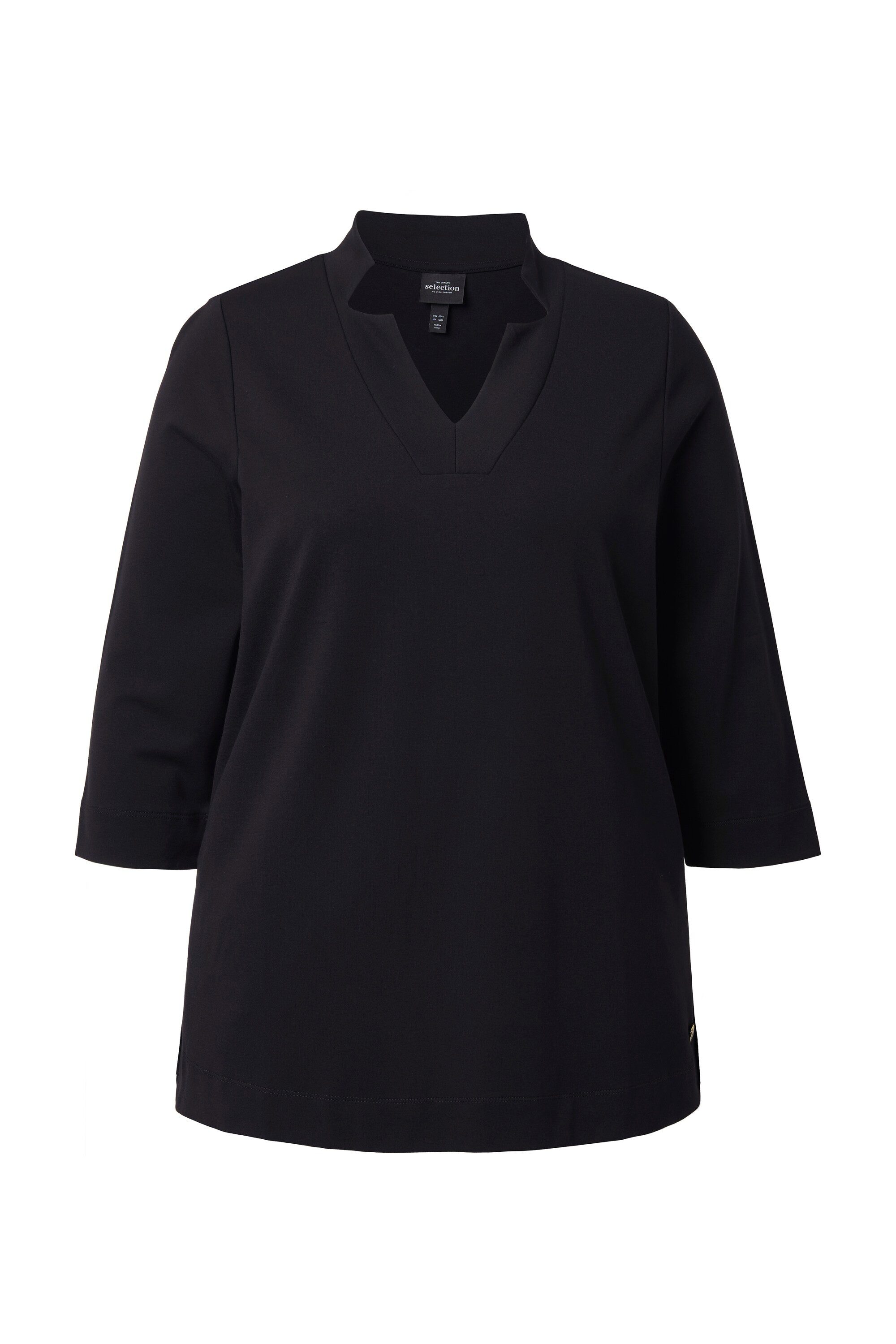 Ulla Popken T-Shirt Shirt A-Linie Spatenkragen V-Ausschnitt 3/4-Arm günstig online kaufen
