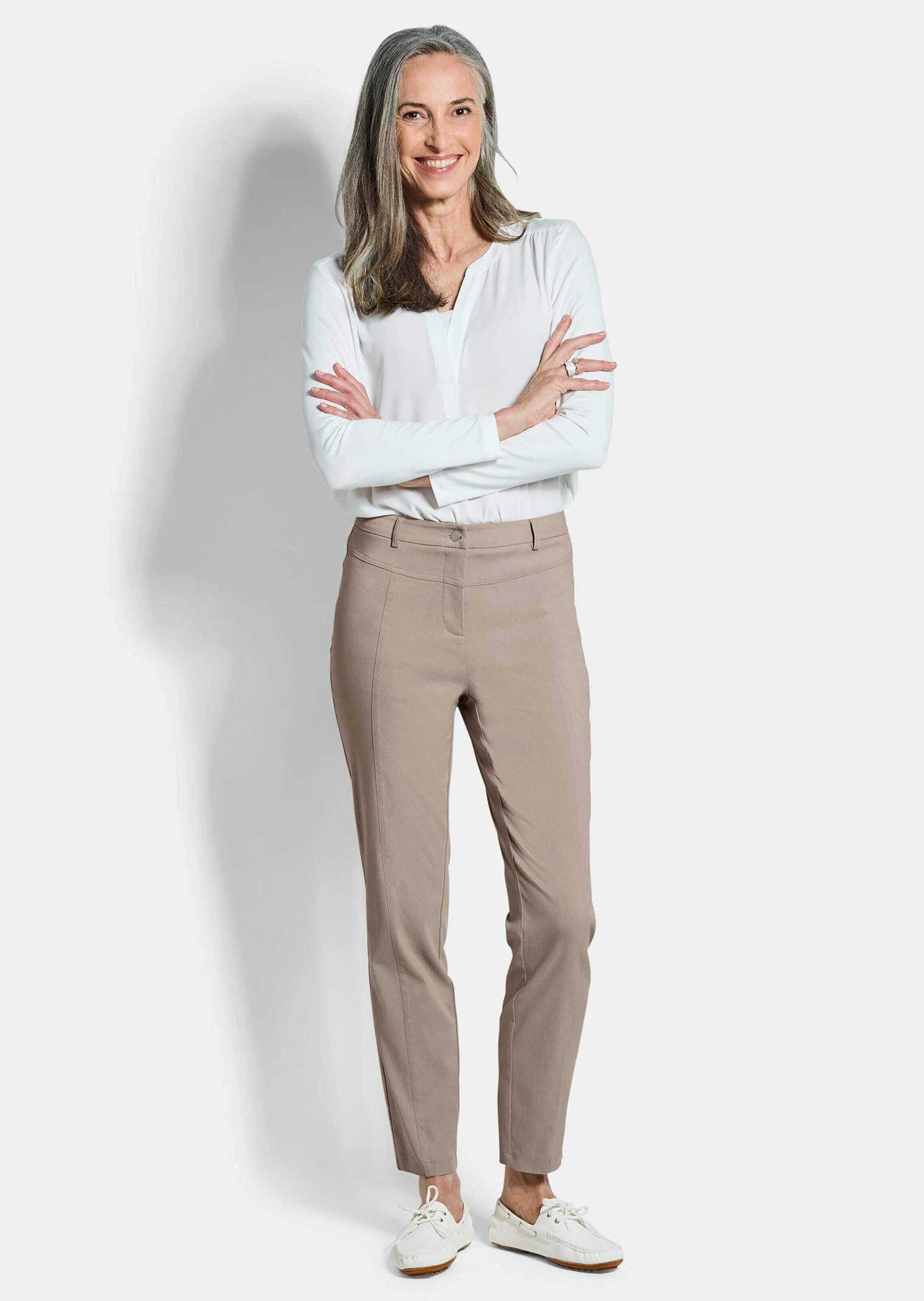 GOLDNER Stoffhose Bengalinhose mit Längsnähten Jerseyhose mit Formbund, Reißverschluss, Sattelpasse und Knöchellänge