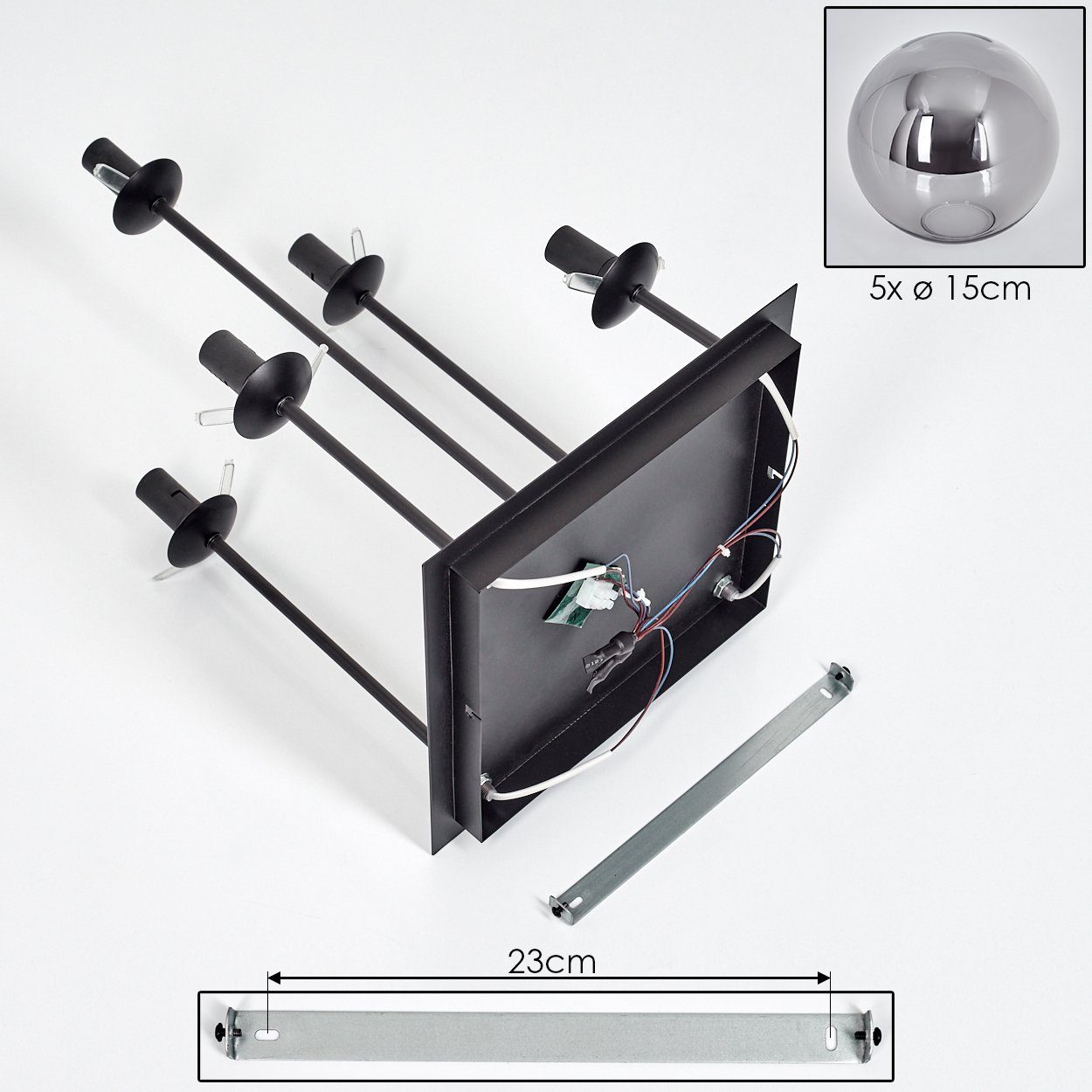 hofstein Deckenleuchte Deckenlampe aus Metall/Glas in Schwarz/Rauchfarben, ohne Leuchtmittel, moderne Leuchte mit Glasschirmen (15 cm), 5 x E14, ohne Leuchtmitt – Bild 5 von 5