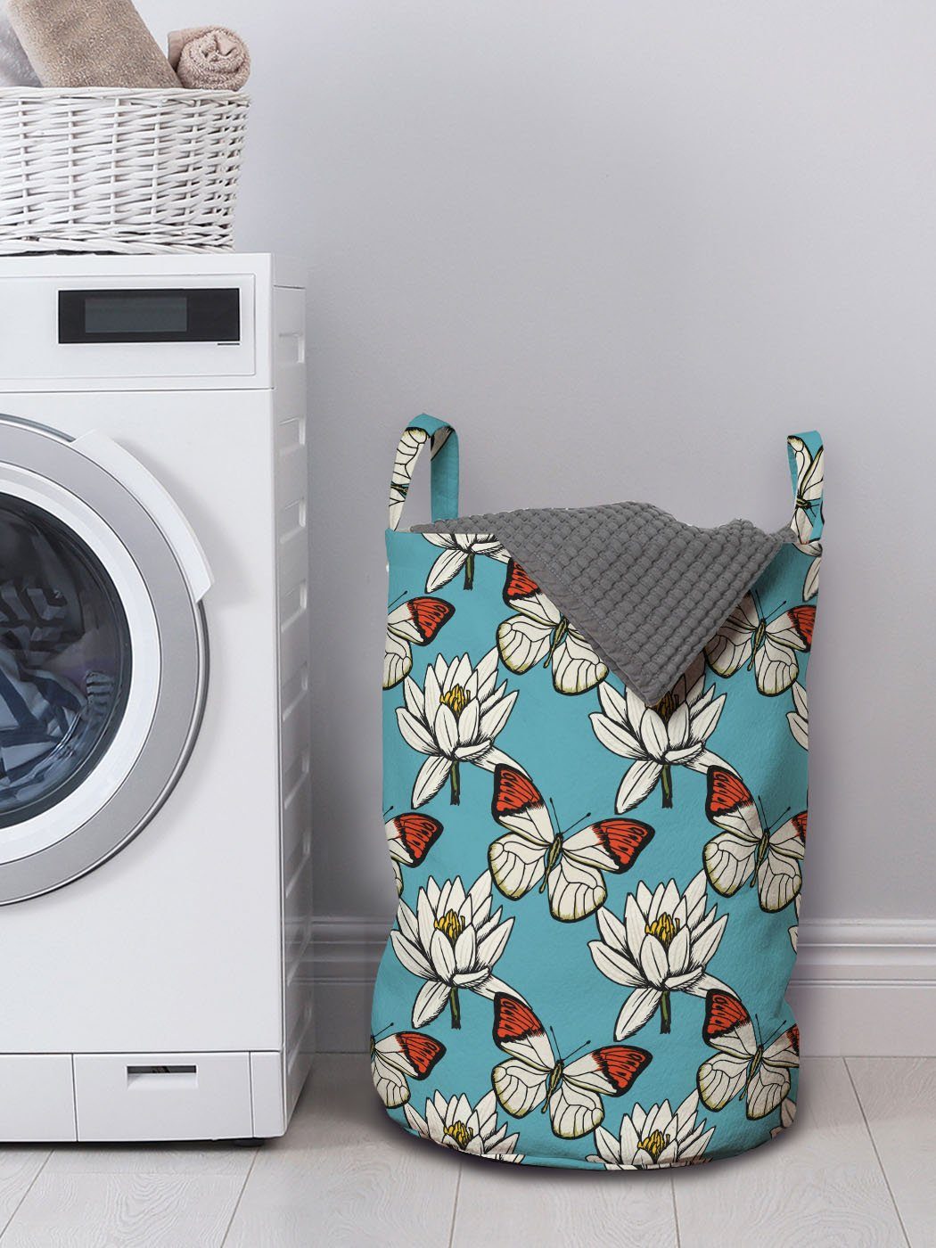 Abakuhaus Wäschesäckchen Wäschekorb für Waschsalons, Schmetterling Kordelzugverschluss mit Petal Natur Motte und Griffen