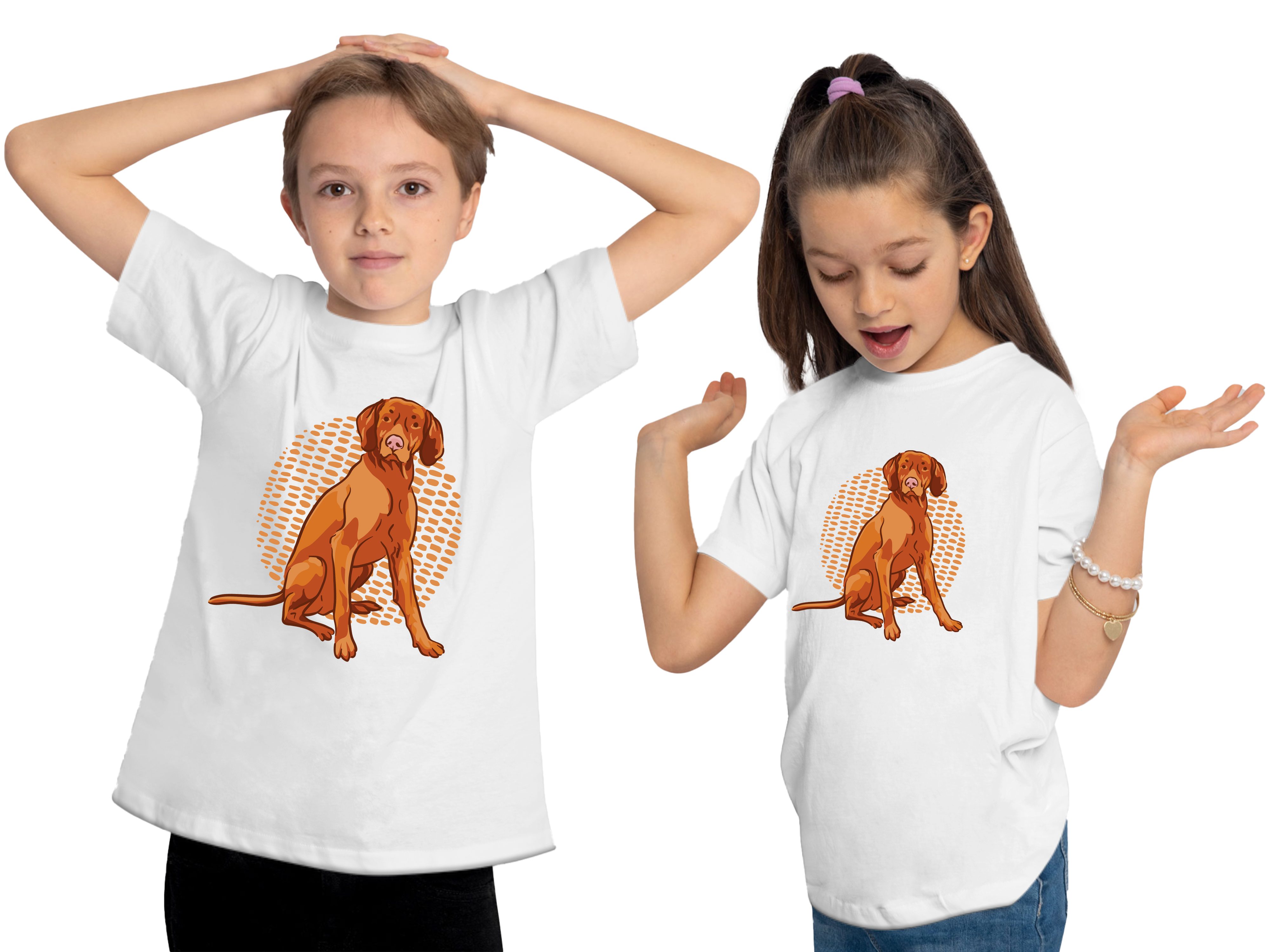 Aufdruck, bedruckt weiss Print Hund - brauner i257 Kinder Hunde Sitzender Baumwollshirt T-Shirt mit Shirt MyDesign24