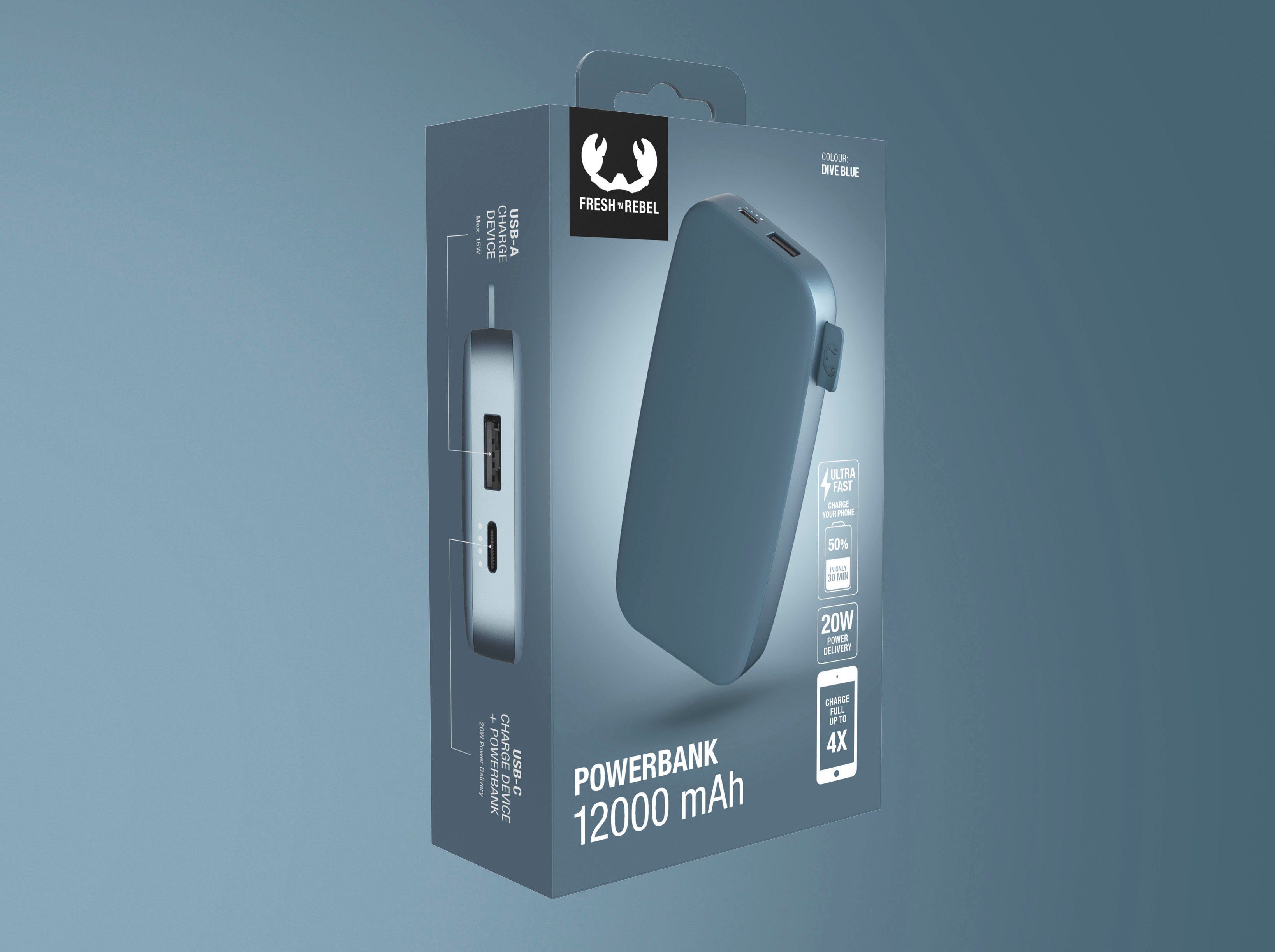 & Power 20W Charge Ultra Powerbank mit 12000mAh Fresh´n Fast dunkelblau Pack USB-C, PD Rebel