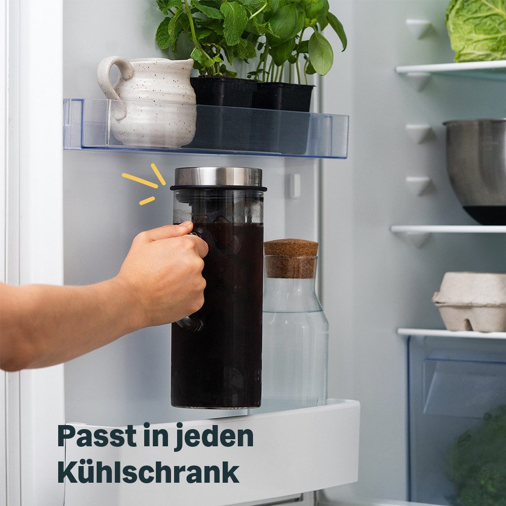 SILBERTHAL Cold Brew Zubereiter, 1.2l Kaffeekanne, mit feinem Siebfilter, Hitzebeständige Glaskaraffe