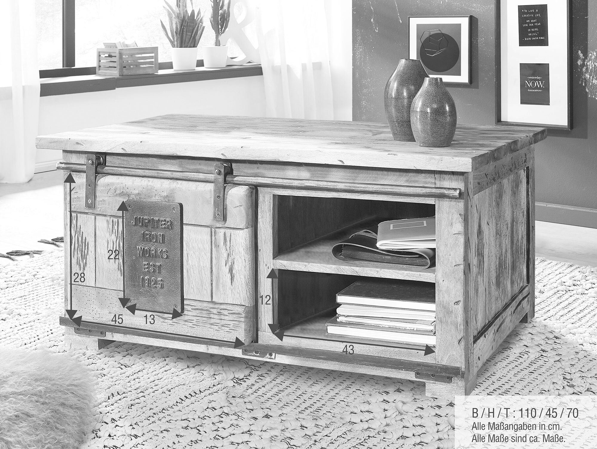 Moebel-Eins Couchtisch, BRISTOL Couchtisch III, Material Massivholz, Mango rustikal