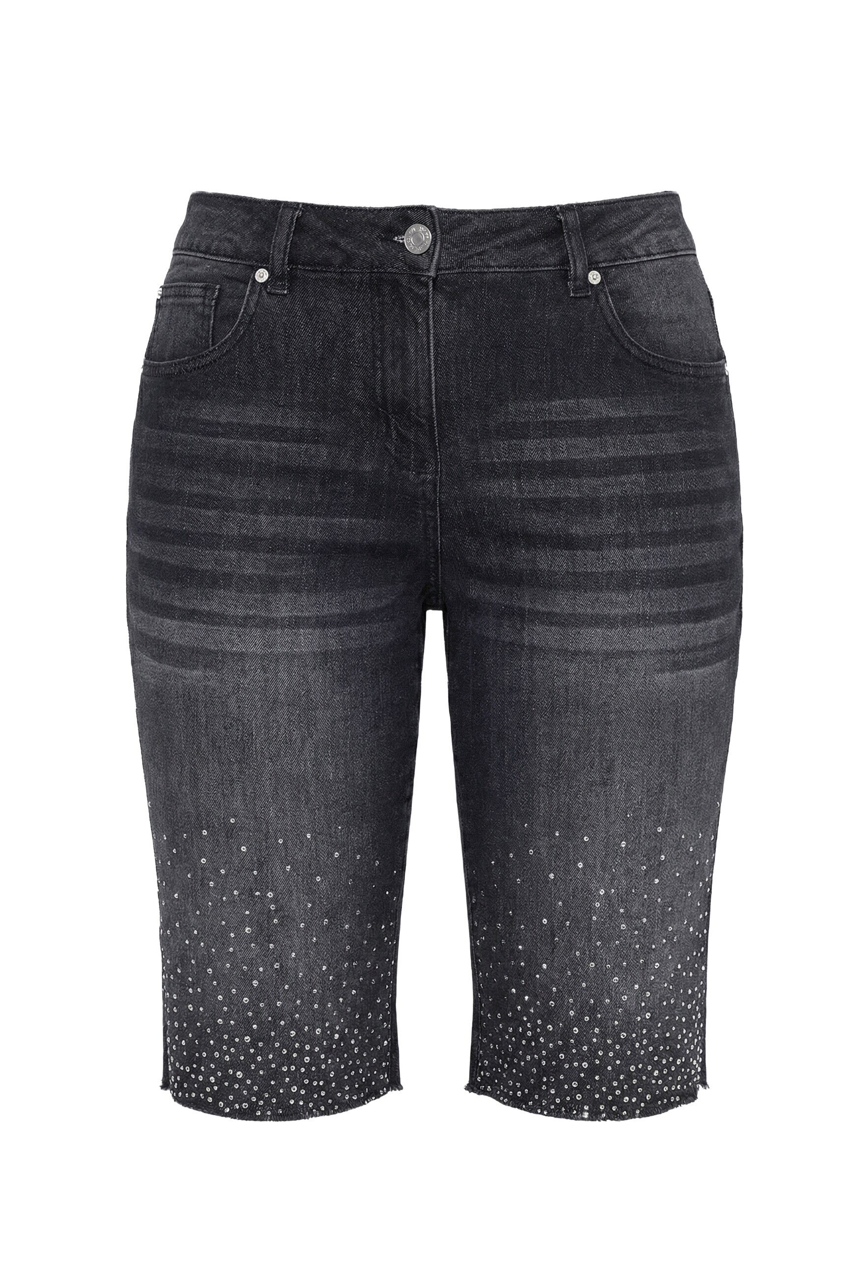 Regular-fit-Jeans Jeans-Bermuda Straight Fit Ziersteinchen