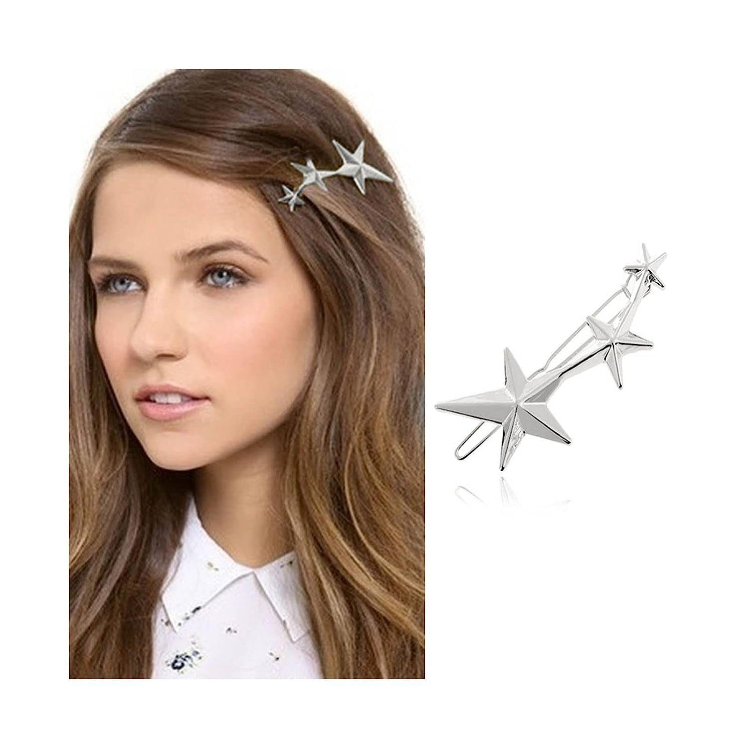 Silber Brosche, (1-tlg) Stern-Haarspange, Metall-Stern-Haarspange, WaKuKa Kopfbedeckung Diadem