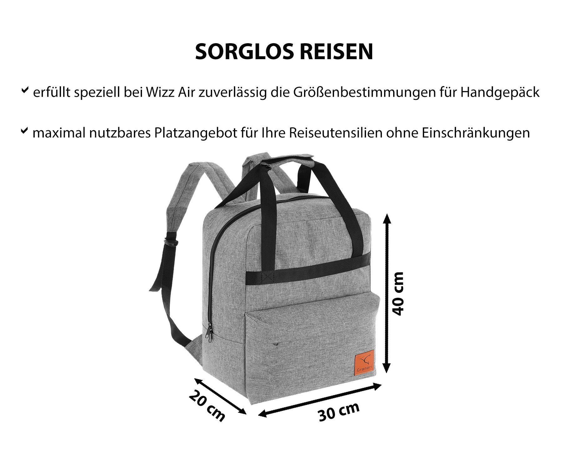 Granori Daypack leichter 2-in-1 Damen Handgepäck Rucksack 40x30x20 cm für Flugzeug, trendiger und geräumiger 24 L Daypack für Reisen & Alltag