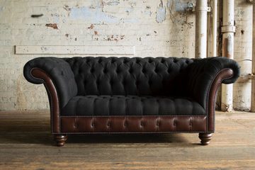 JVmoebel Chesterfield-Sofa, Schwarz Chesterfield Sofa Couch Polster Sitzmöbel Textil Stoff Leder