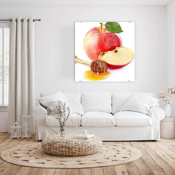 Primedeco Glasbild Wandbild Quadratisch Apfel und Honig mit Aufhängung, Früchte