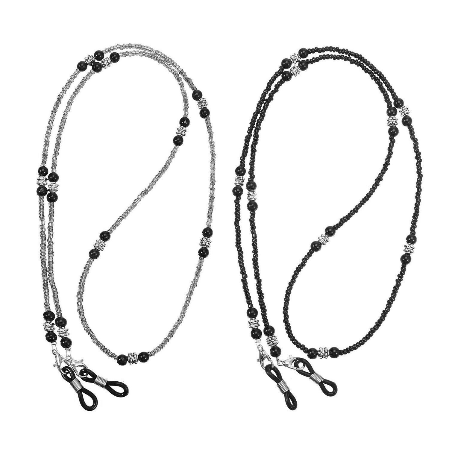 LuxusKollektion Brillenkette 2x Brillenkette Damen Perlen 72cm Schwarz Grau