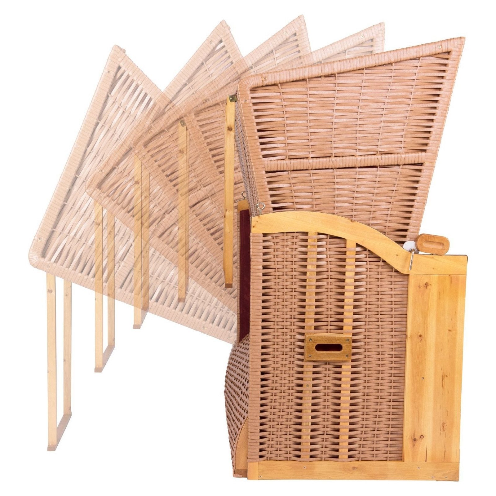 Strandkorb Hanse Strandkorb Strandkorb Ostsee 2 Sitzer rot weiß burgund gestreift, BxTxH: 120x80x160 cm, Volllieger, Ostsee-Modell, Stabiles Wacholder mit handgefertigtem Polyrattangeflecht