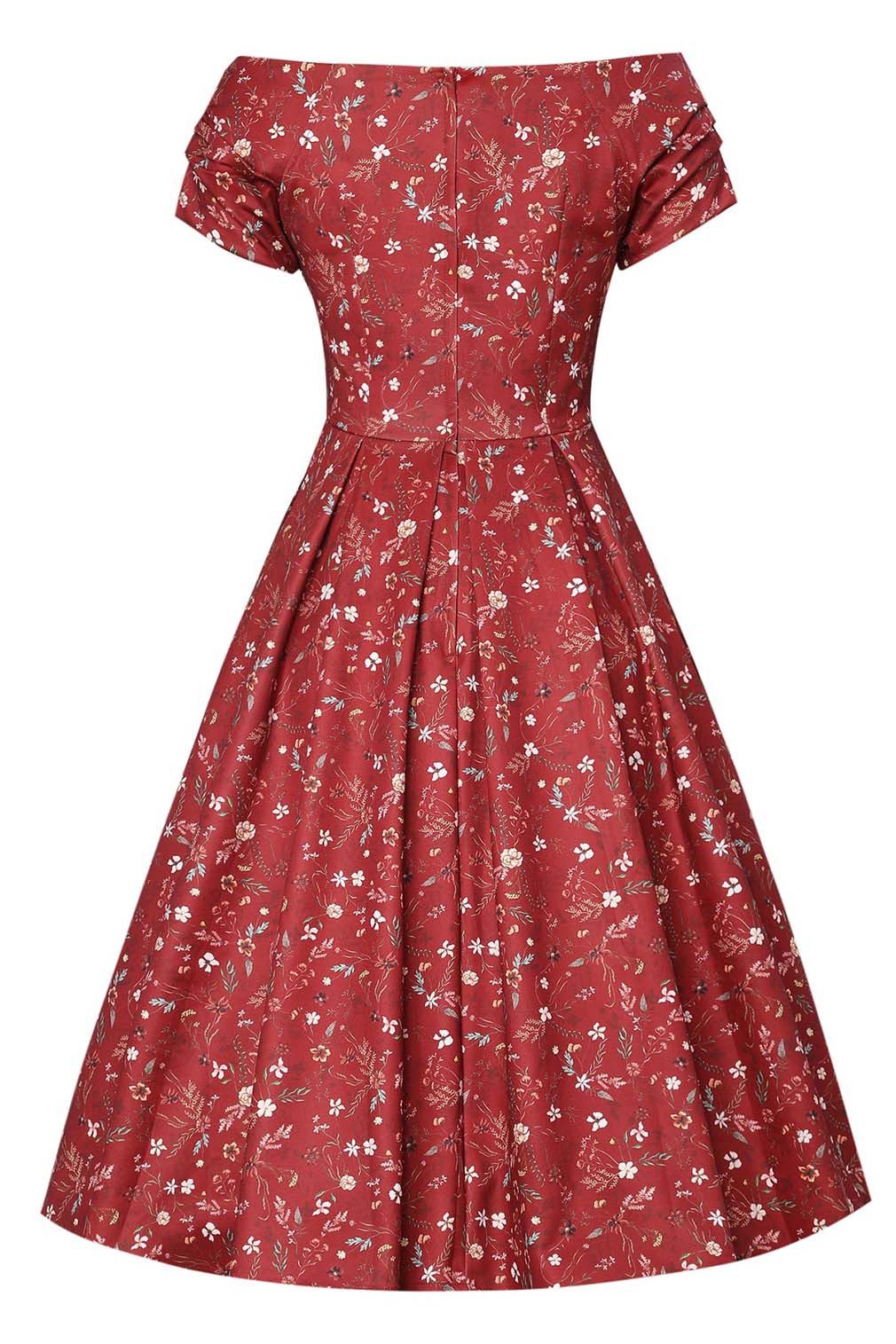 Dolly and Dotty A-Linien-Kleid Lily Red Ditsy Floral Off-Shoulder Vintage Retro