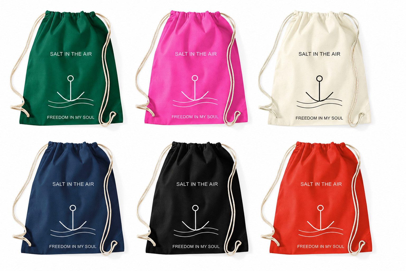 Blondie & Brownie Turnbeutel SaltSaul Beutel Salt in the Air Turnbeutel Anker Maritim Freedom Soul (Einzeltasche, Einzelartikel), SaltSaul Anker Freiheit Turnbeutel