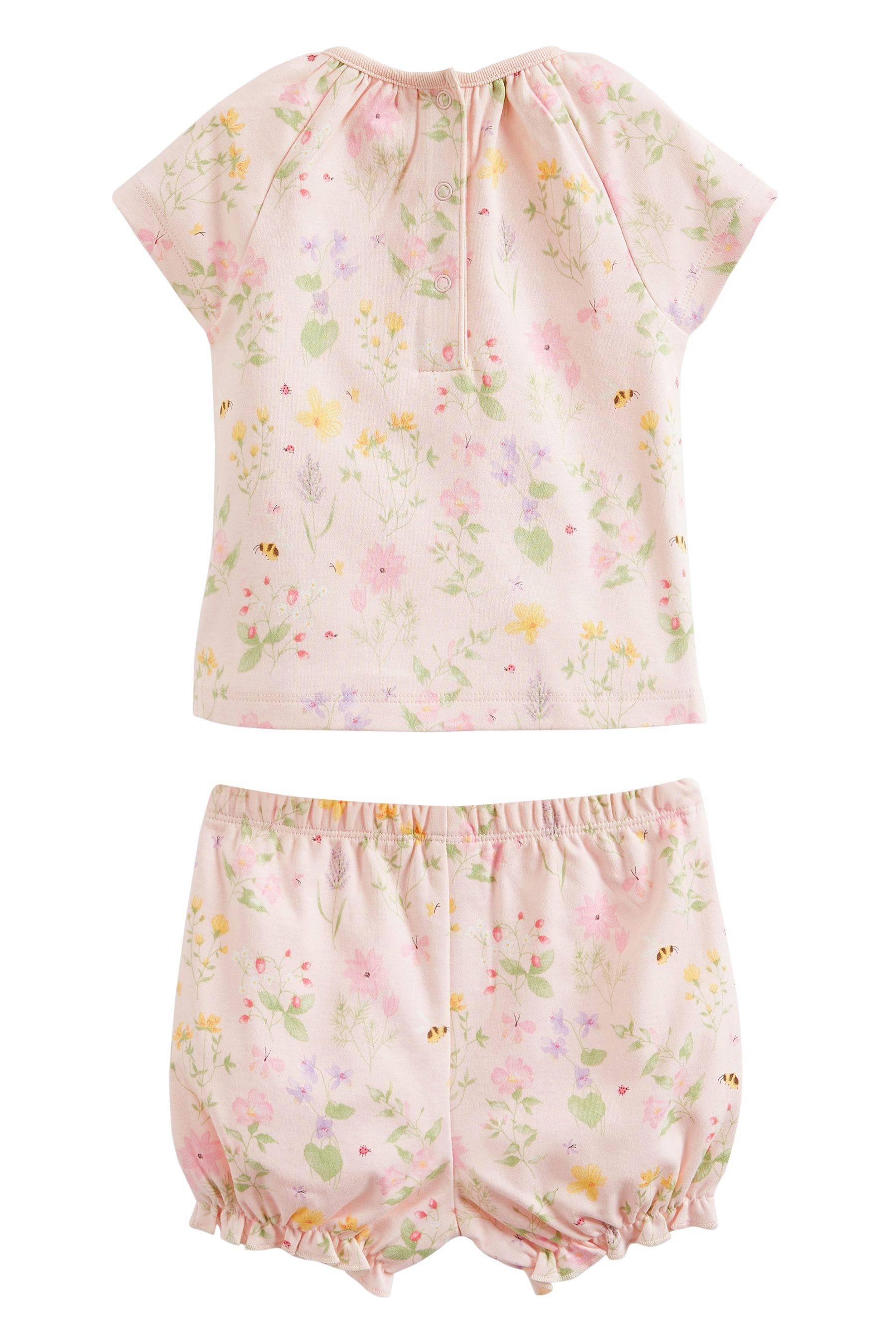 6-teiligen im Shorts (6-tlg) und & T-Shirt Baby-T-Shirt Shorts Pink Floral Set Next Pale