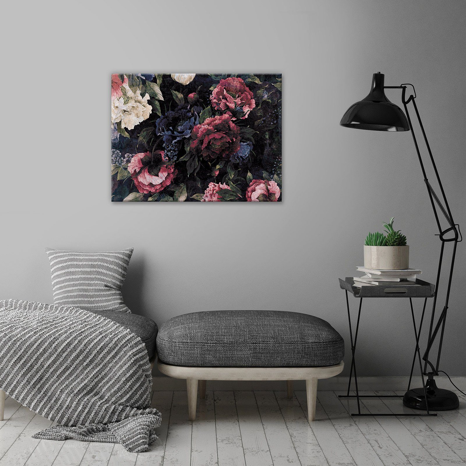 Wallarena Leinwandbild Blumen Vintage Pfingstrosen Schwarz günstig online kaufen
