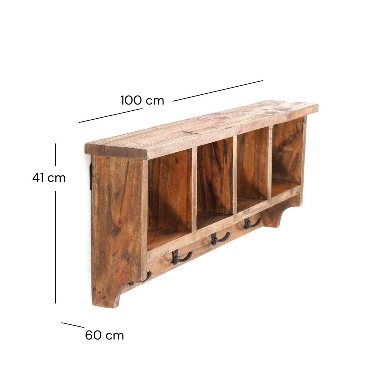 DESIGN DELIGHTS Wandgarderobe RUSTIKALE WANDGARDEROBE mit Fächern "VINTAGE 70", 70x27x11cm(BxHxT)