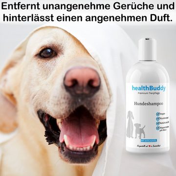 healthBuddy Tiershampoo Premium Hundeshampoo mit natürlichem Avocadoöl, 500 ml, (Made in Germany – Entfernt unangenehme Gerüche), Für empfindliche Haut und Fell, Rückfettend, gegen Juckreiz und Flöhe