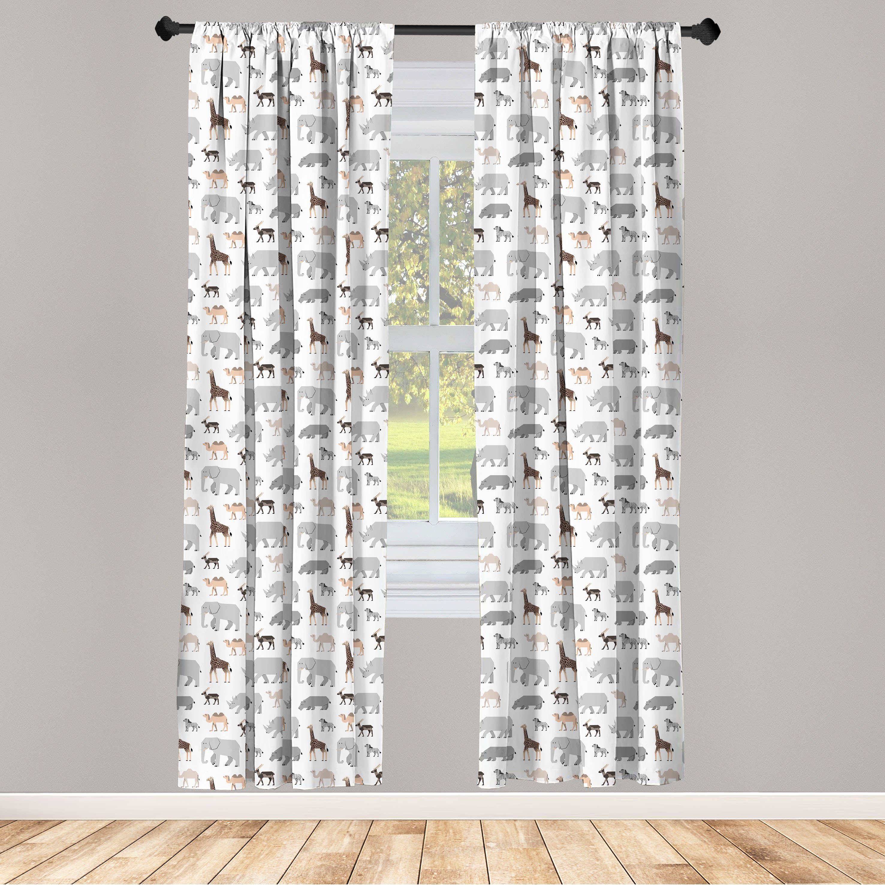 Gardine Vorhang für Wohnzimmer Schlafzimmer Dekor, Abakuhaus, Microfaser, Tierdruck Cartoon Fauna