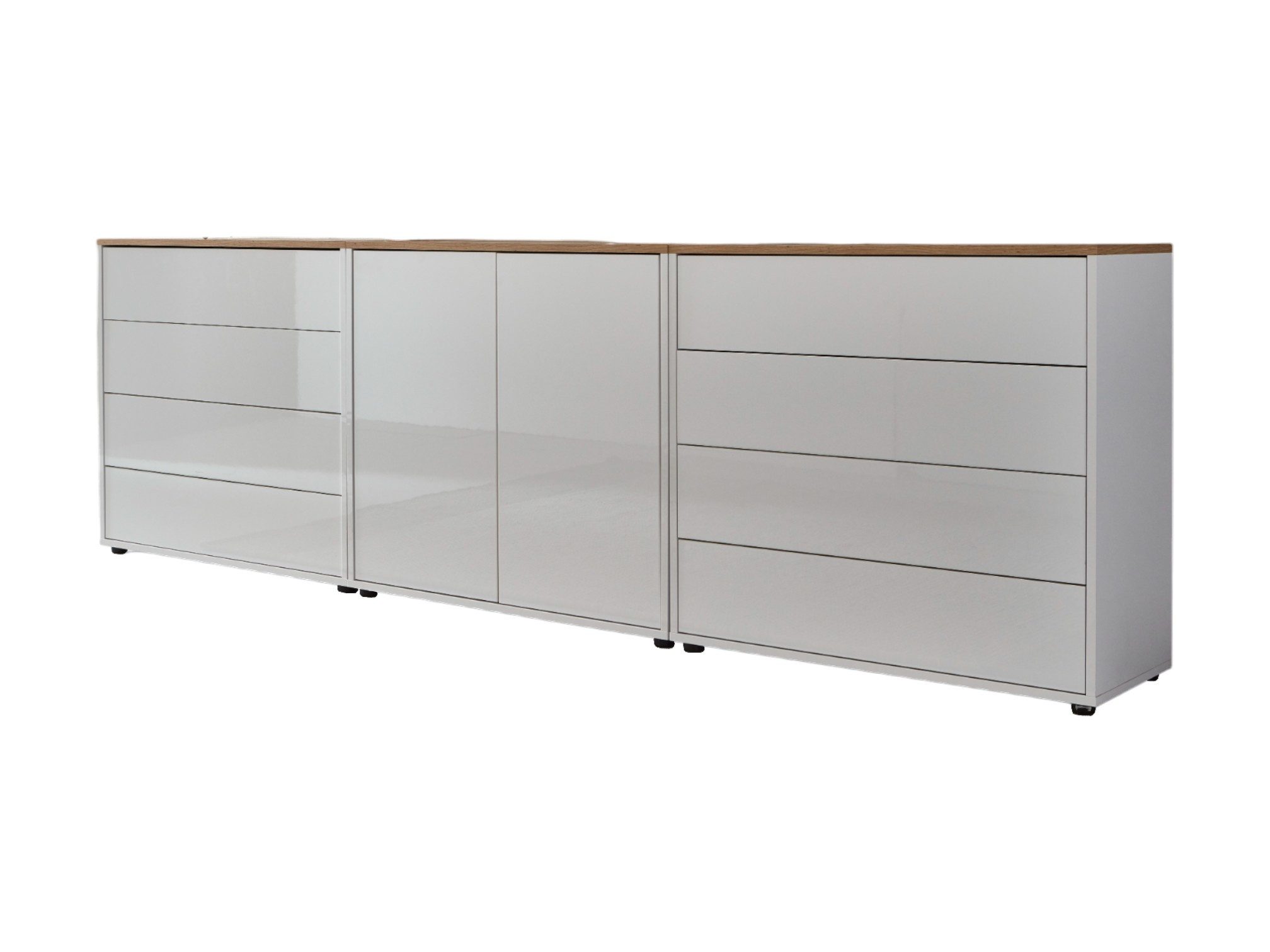 BMG Möbel Sideboard Mailand Set 4 (Kommode Anrichte Aktenschrank), mit weiß lackierten Hochglanzfronten