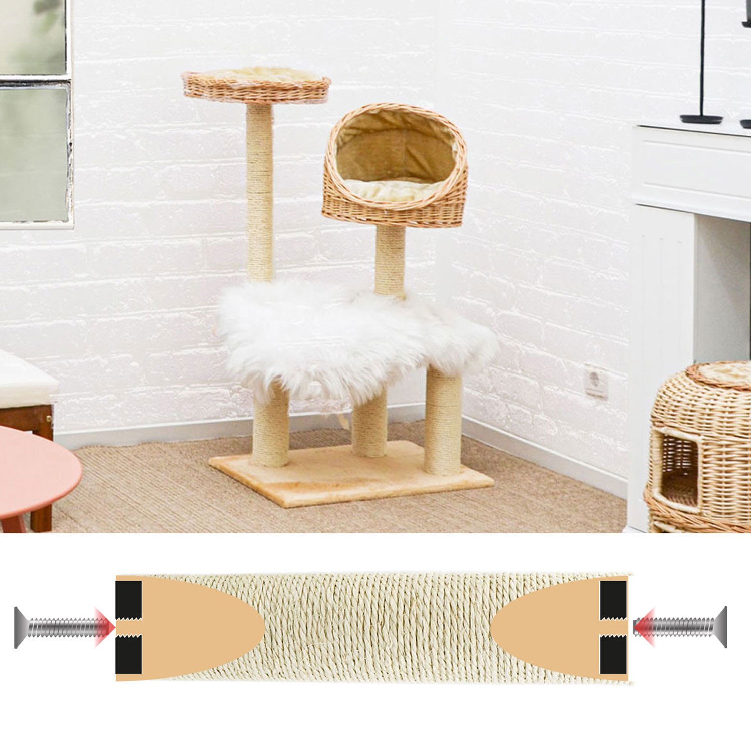 eyepower Ersatz-Kratzbaumstamm Ersatzsäule - 15 cm Sisalstamm für Katzenkratzbaum - Ersatzstamm M10, Ø 9,2 cm dicke Sisalsäule - Katzenbaum Ersatzteil - Sisal Kratzstamm
