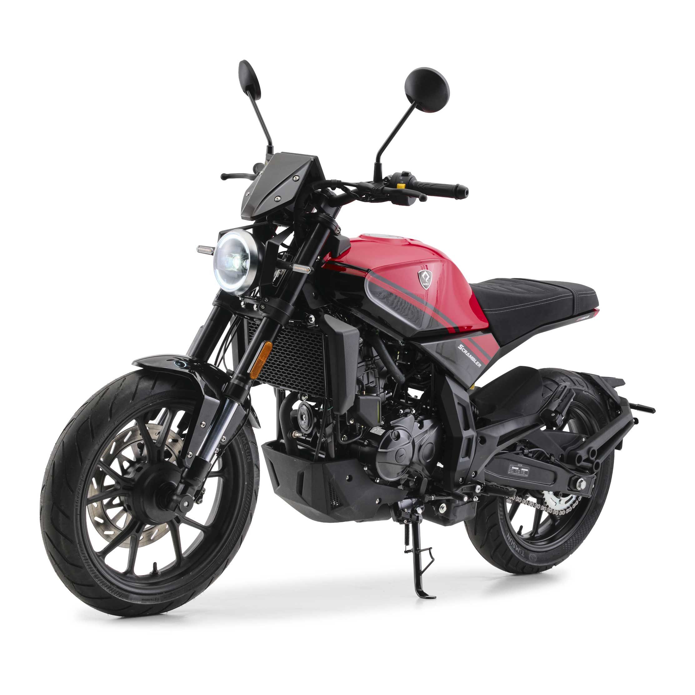 QASVA Motorrad Scrambler 125 Onroad Rot, 124 ccm, 96 km/h, Euro 5+, 2-Kanal-ABS, TFT-Display, USD-Gabel, Alu-Lenker, Shorty-Auspuff