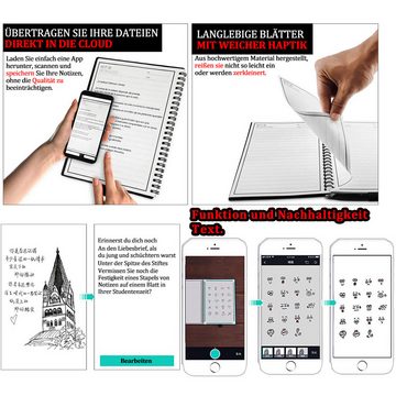 Avisto Gelroller LÖSCHBARE GELSTIFT Nwiederverwendbares Smart Notebook A5 Set 100 Seite, (mit 5 mehrfarbigen Haftnotizen, 2 Lesezeichen, 1 Reinigungstuch, 2 Bucheinteilungen, 1 Reinigungstuch), Upload von Dateien und Notizen in die Cloud