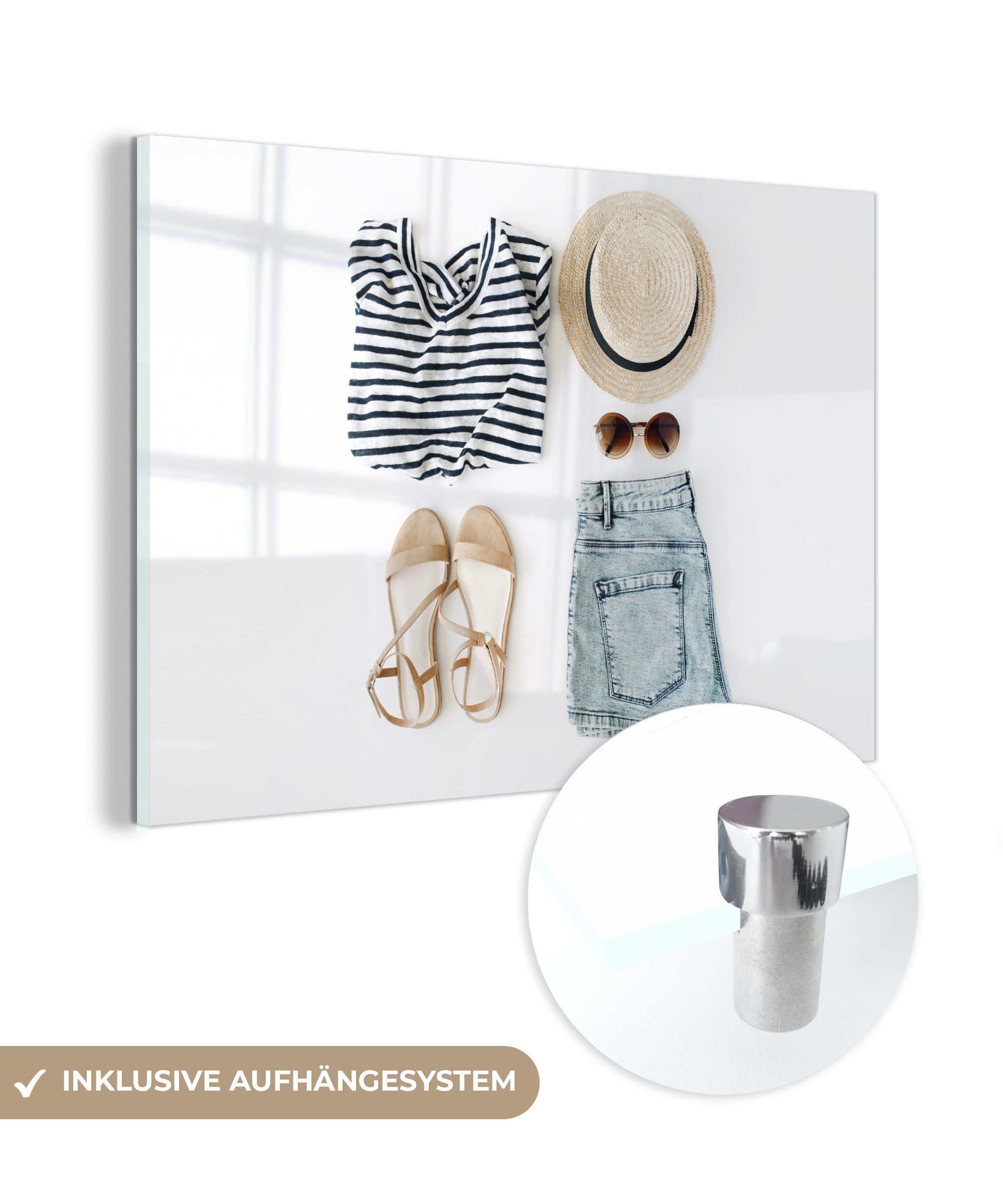 MuchoWow Acrylglasbild Tropical - Kleidung - Hut, (1 St), Acrylglasbilder Wohnzimmer & Schlafzimmer