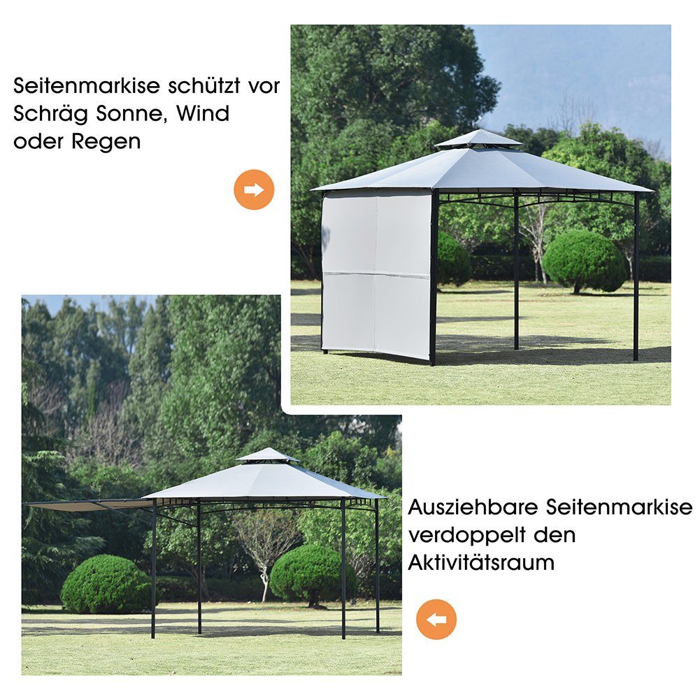 Pavillon, mit 1 Seitenteilen, Gartenpavillon mit ausziehbare Seitenteil, Wasserdicht Partyzelt, UV-Schutz, Stahlgestell, 3 x 3 x 2,6 m