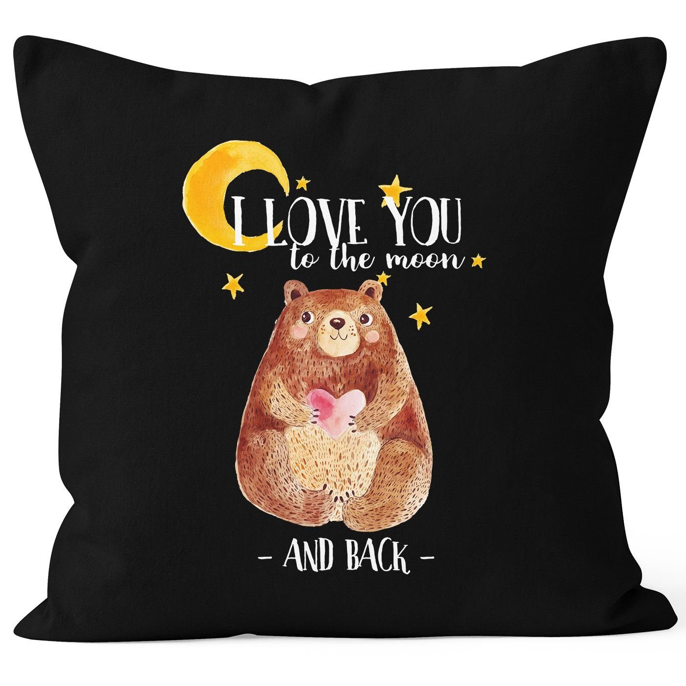 MoonWorks Dekokissen Kissenbezug Bär mit Herz Watercolor I love you to the moon and back Geschenk-Kissen Liebe 40x40 Baumwolle MoonWorks® schwarz