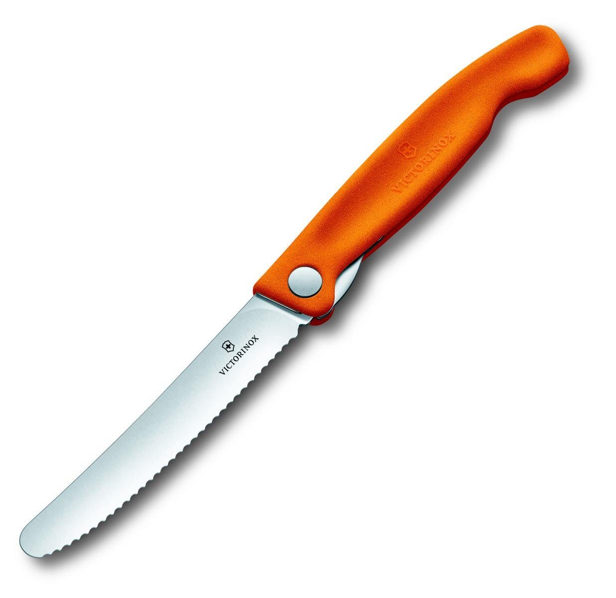 Victorinox Taschenmesser Swiss Classic Faltbares Blister Gemüsemesser, orange, Wellensch