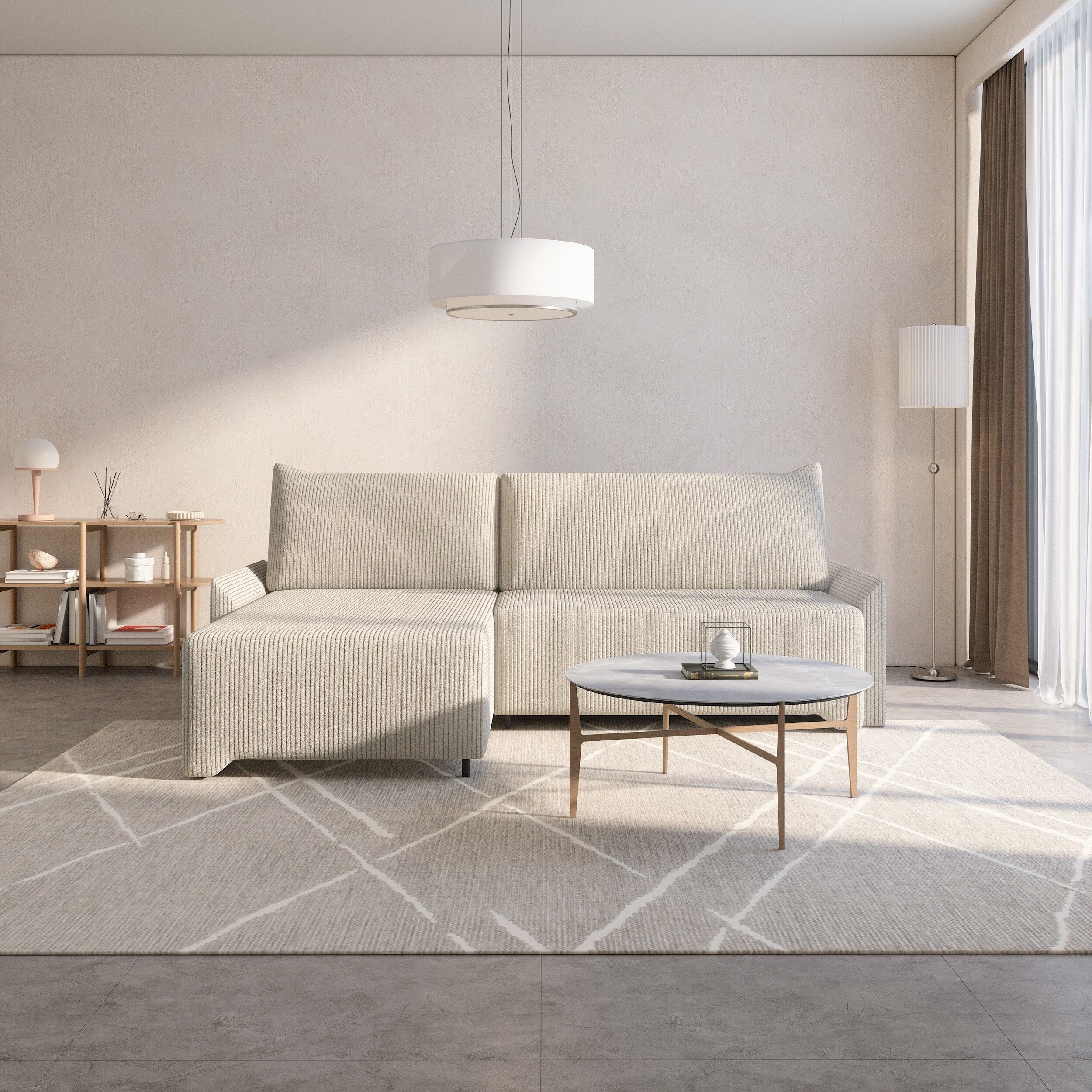 MOEBLO Ecksofa Rocky, – Cordstoff Sofa in L-Form – Schlafsofa mit Schlaffunktion & Bettkasten – Eckcouch mit Ottomane – Polsterecke für Wohnzimmer – Sofagarnitur Eckgarnitur links oder rechts montierbar, (BxHxT):245x83x174 cm