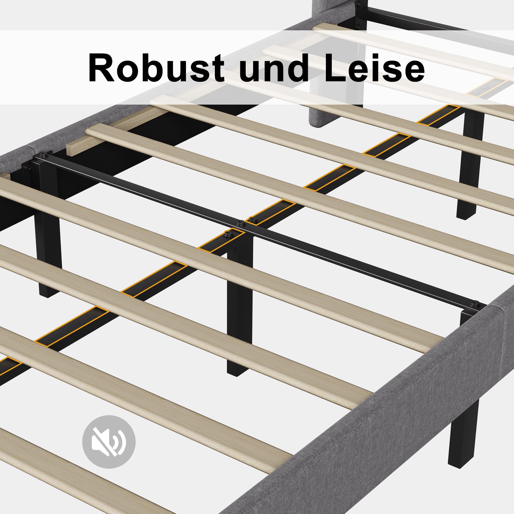 Simurq Einzelbett Polsterbett 90x200 mit Leinenbezug, Einzelbett mit Lattenrost (Gästebett, Lattenrost und 15 cm Bodenfreiheit), Jugendbett Beige oder Grau – Bild 3 von 5