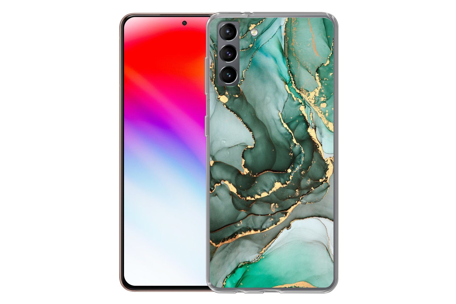 MuchoWow Handyhülle für Samsung Galaxy S21 Plus Gold - Marmor - Grün - Luxus - Marmoroptik, Phone Case, Silikon, Schutzhülle Dünn