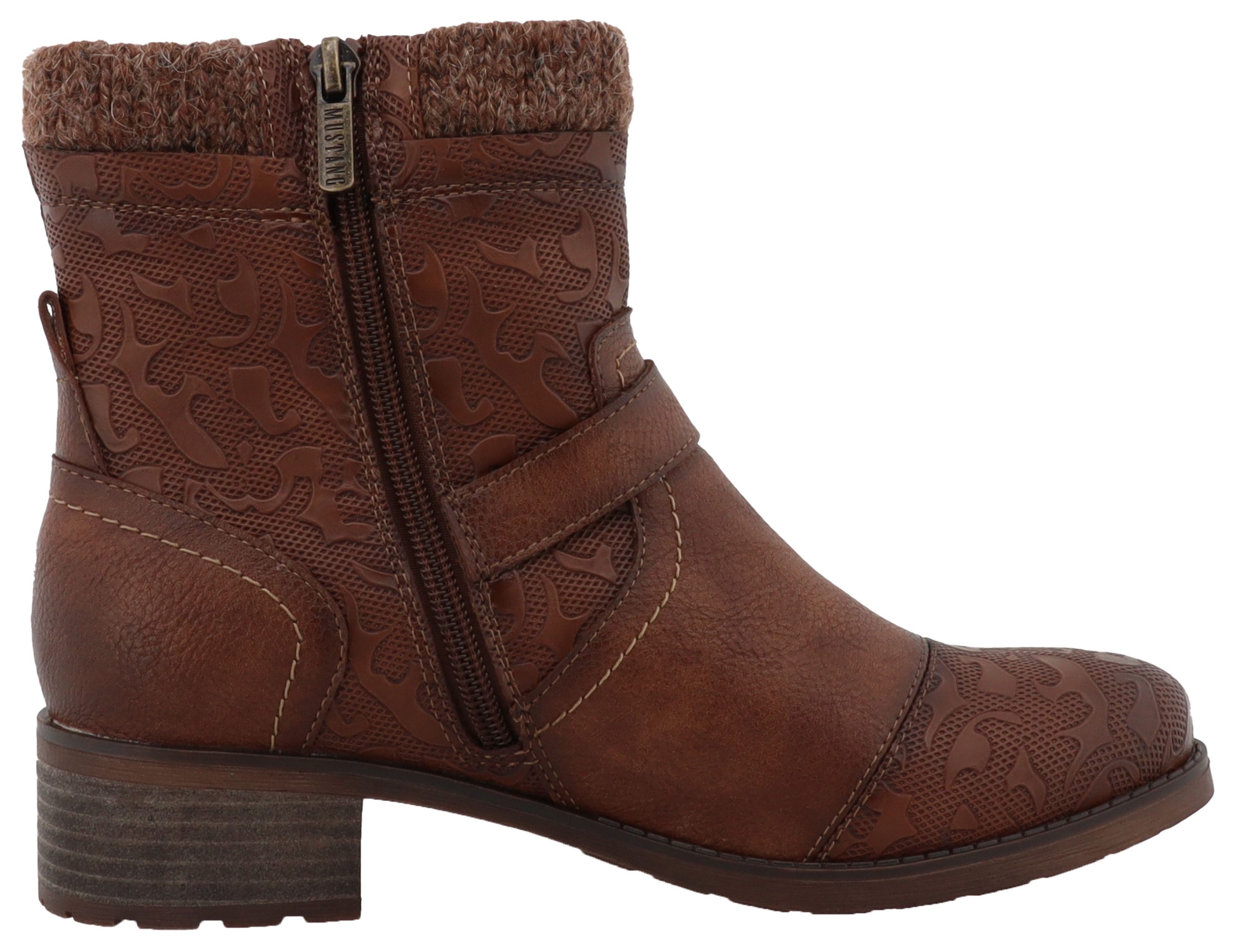 Mustang Shoes Fabienne Winterstiefelette Biker Boots mit Blockabsatz und Zierriemchen