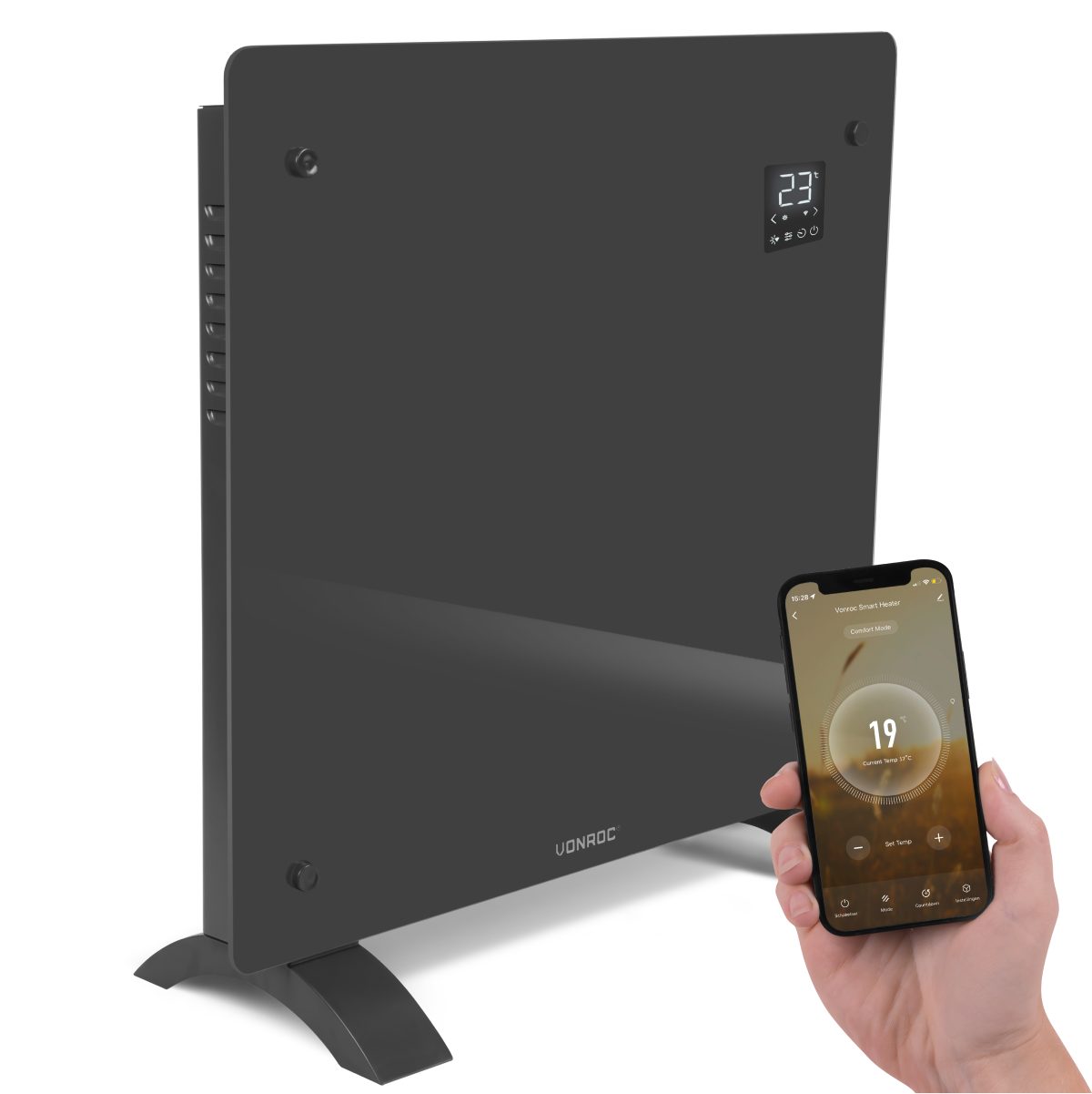 VONROC Heizkörper Elektroheizung in Varianten für 12 bis 30qm Räume, Elegante Konvektorheizung 2 stufig - Manuelle/App Steuerung