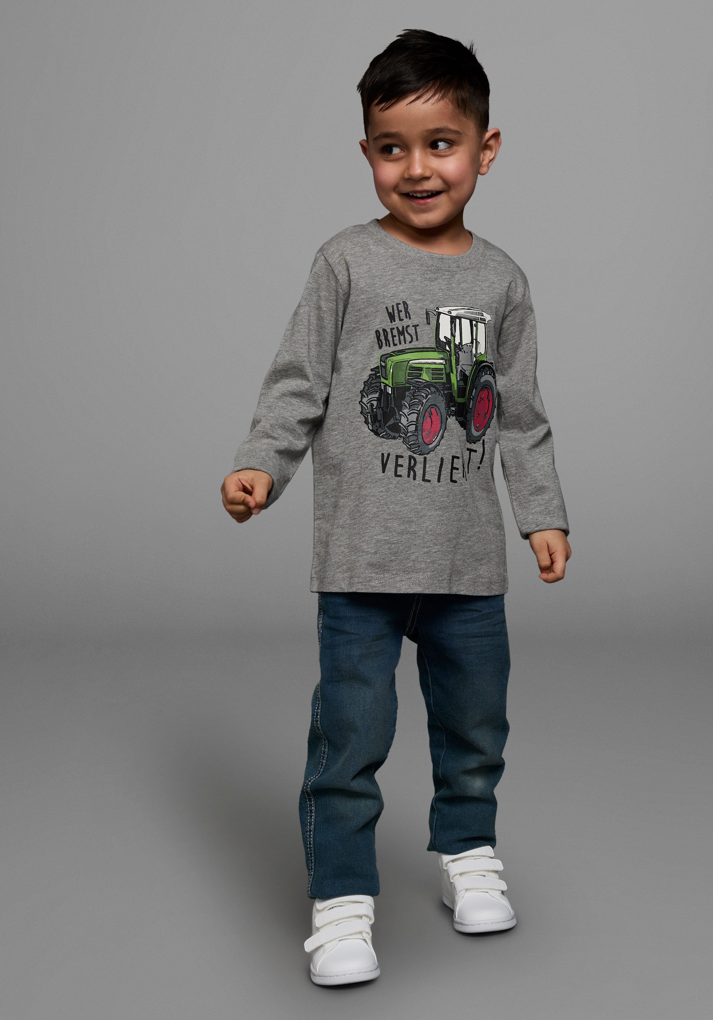 KIDSWORLD Langarmshirt WER BREMST, VERLIERT! Langarm, dehnbares Material, aus Baumwolle und Viskose