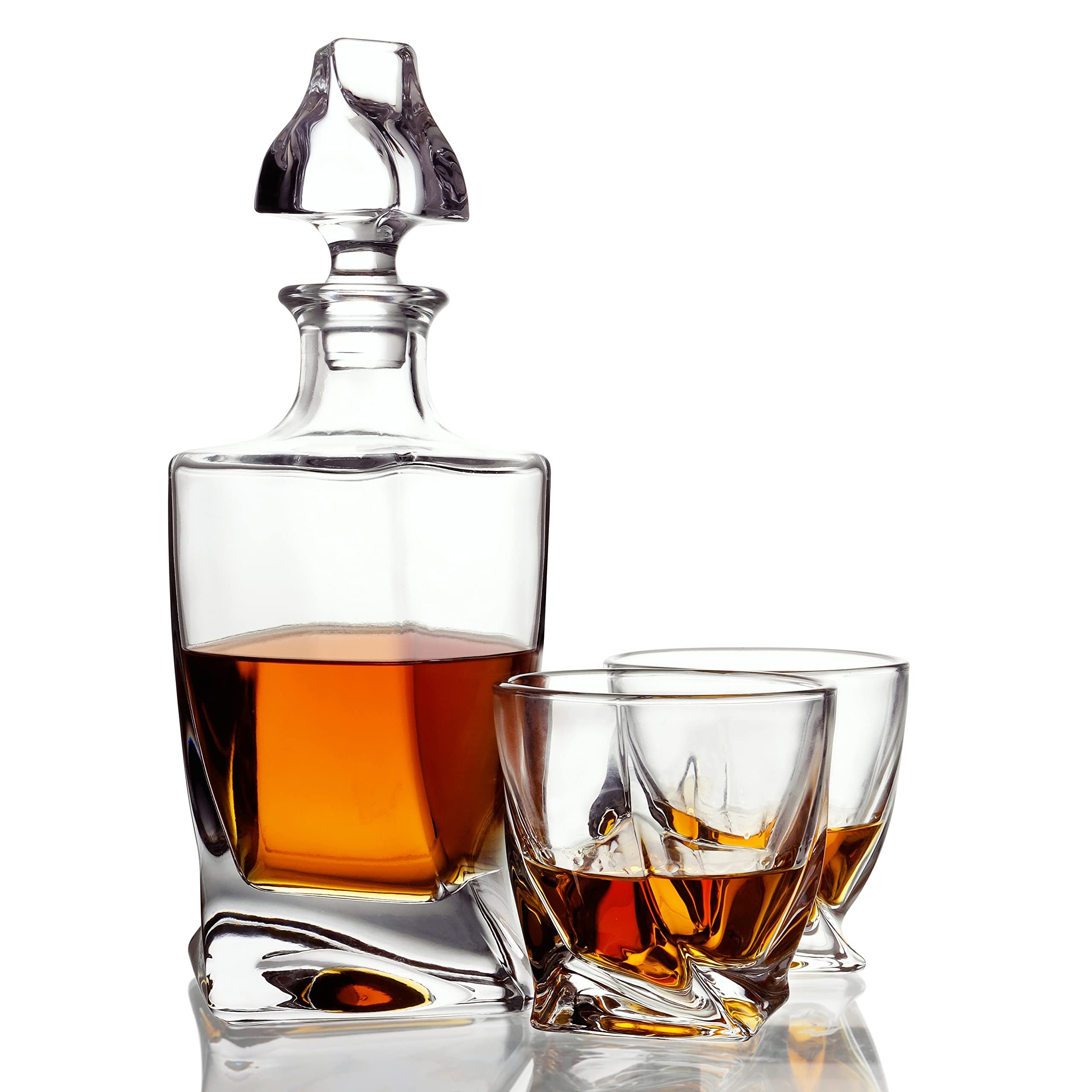Eiswürfel-Steine Whisky Karaffe & Gläser Set - 800 ml Glas - mit Glasstopfendeckel