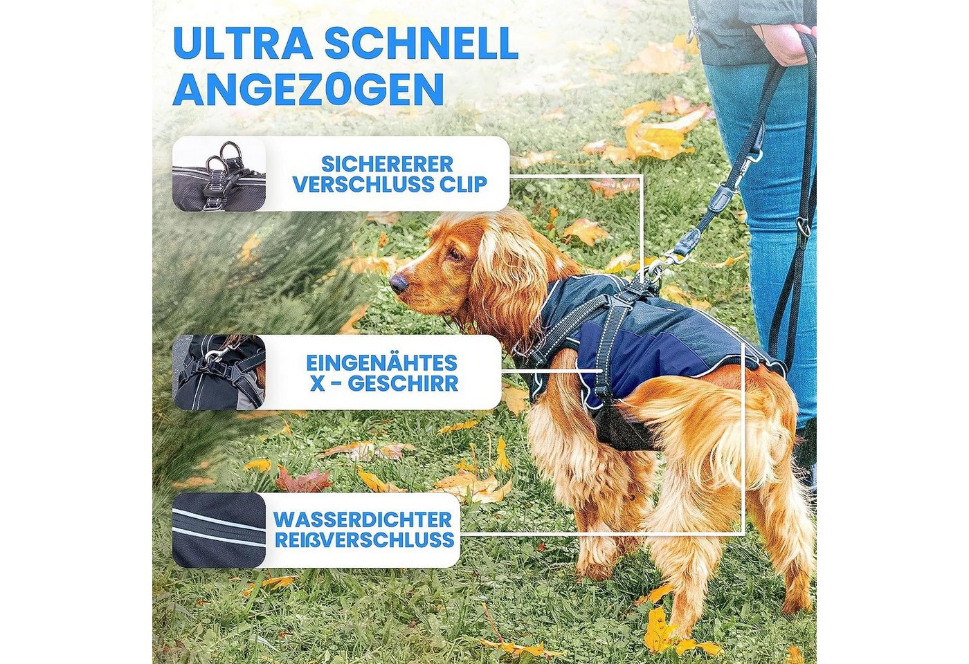 Thumbnail - Tierhood Hundemantel Hunderegenmantel wasserdicht INKL GESCHIRR Regenmantel Hund Regenjacke