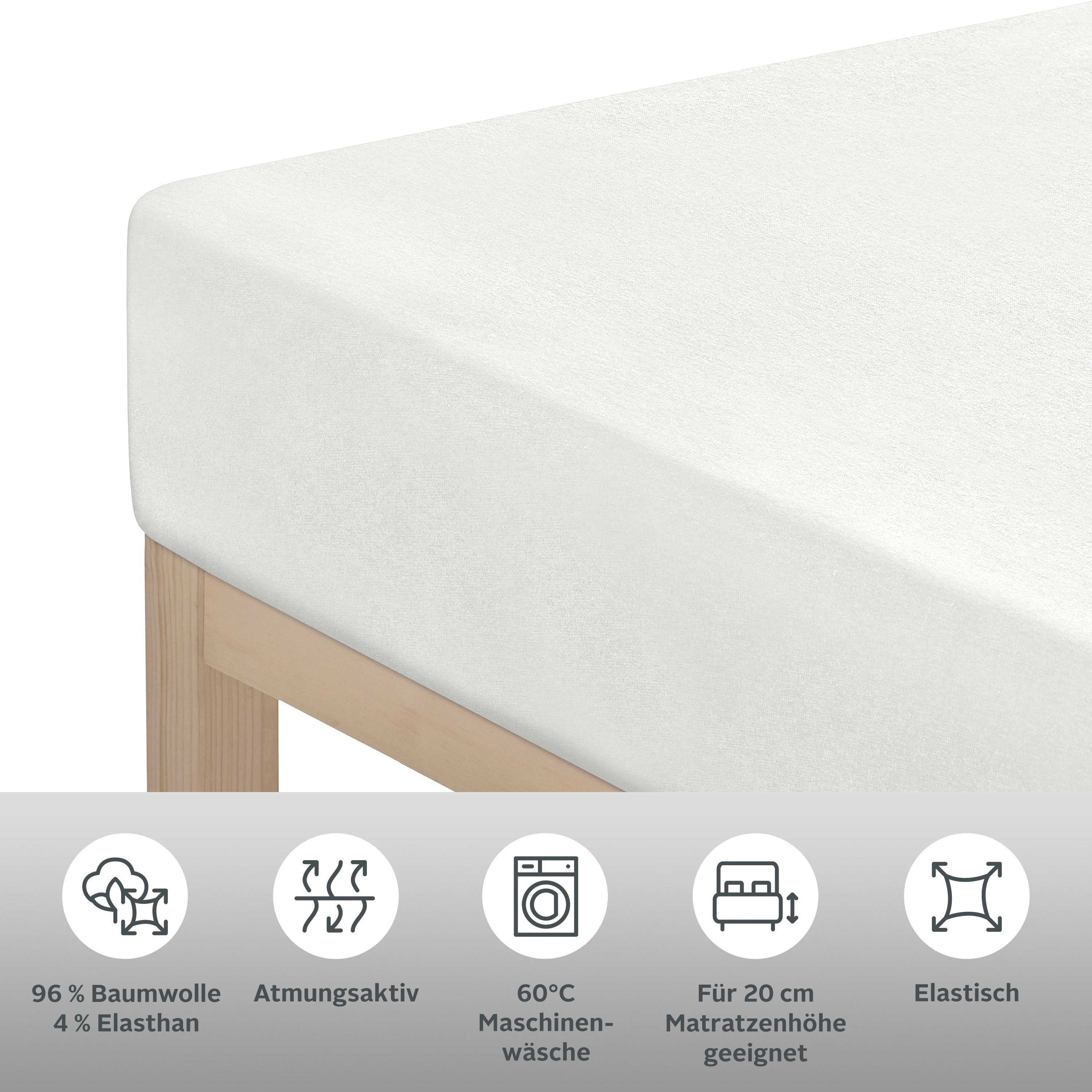 OTTO home Spannbettlaken Cremona, Basic & Premium Qualität mit Elasthan, Jersey (145 g/m), Gummizug: rundum, (1 Stück), Bettlaken für Matratzen von 20-25 cm Höhe, 96% Baumwolle & 4% Elasthan