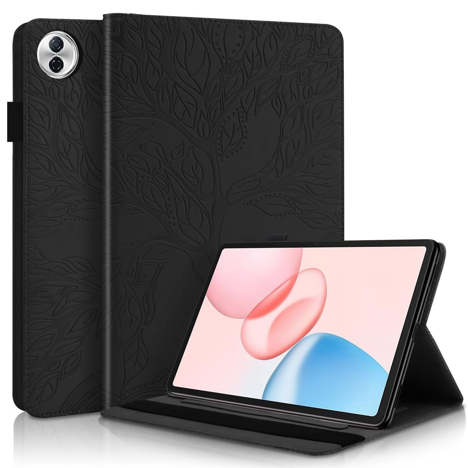 Wigento Tablet-Hülle Für Honor Pad 10 aufstellbare Baum Kunstleder Hülle Tasche Schwarz, Baum Design Hülle mit Standfunktion und Kratzschutz