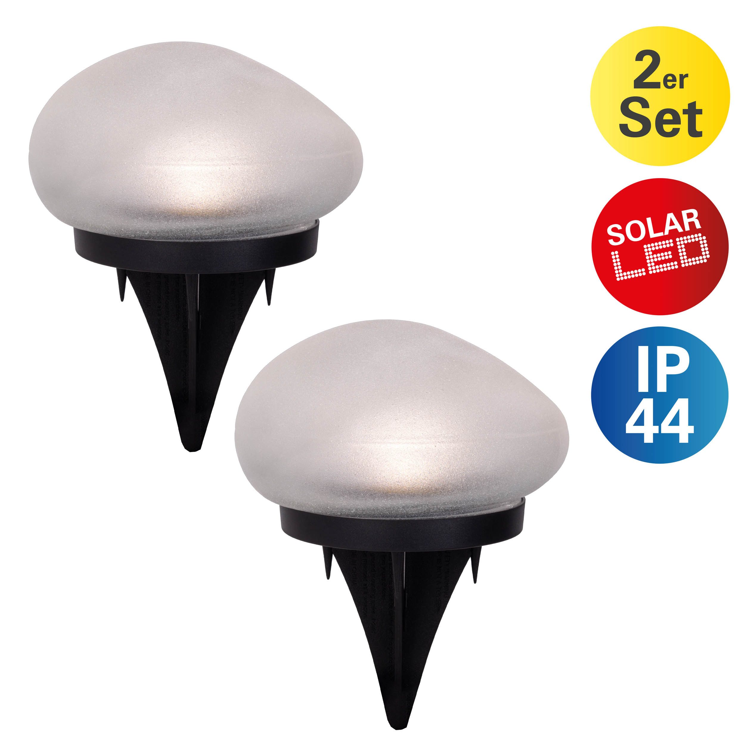 näve LED Solarleuchte Guri, Tageslichtsensor, LED fest integriert, Warmweiß, 2er Set Dekoerdspieß, transparent/schwarz, Glassteinoptik, warmweiß