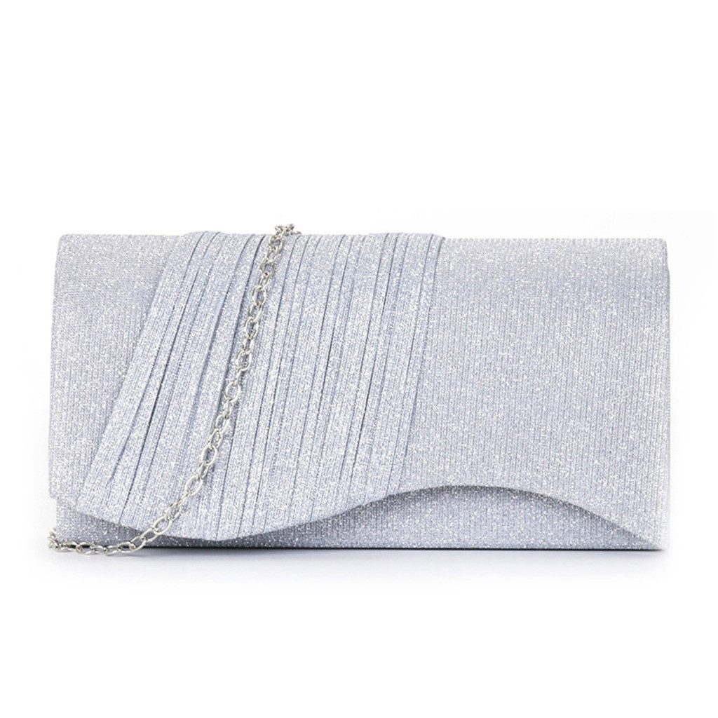 nsihing Clutch Damen Clutch, Glitzer Abendtasche mit Abnehmbarer Schulterkette, Elegante Umhängetasche mit Plissee Design für Party, Hochzeit & Abend
