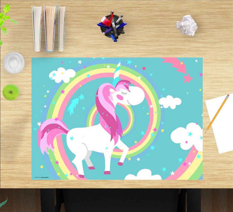 cover-your-desk.de Schreibtischaufsatz Schreibtischunterlage für Kinder – Einhorn mit Regenbogen – 60 x 40 cm – aus hochwertigem Vinyl, (1-St)
