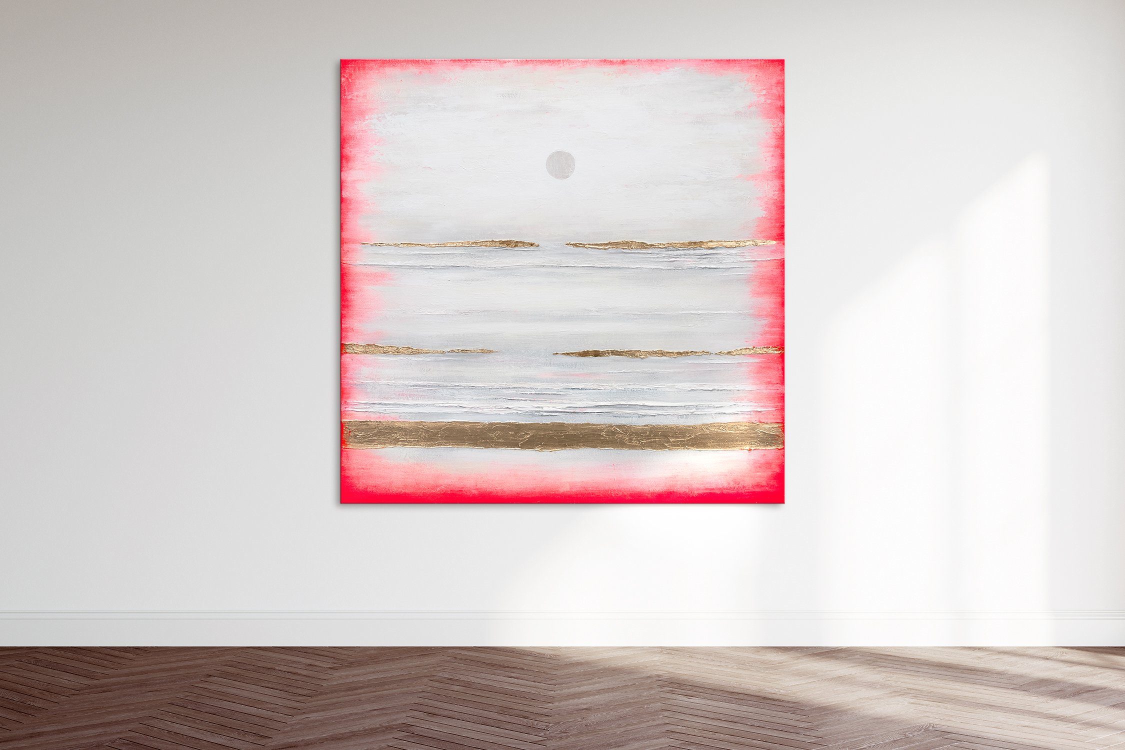 Traum, Rot Landschaft Bild Gemälde Meer YS-Art Handgemalt Leinwand Gold in Abstraktion,