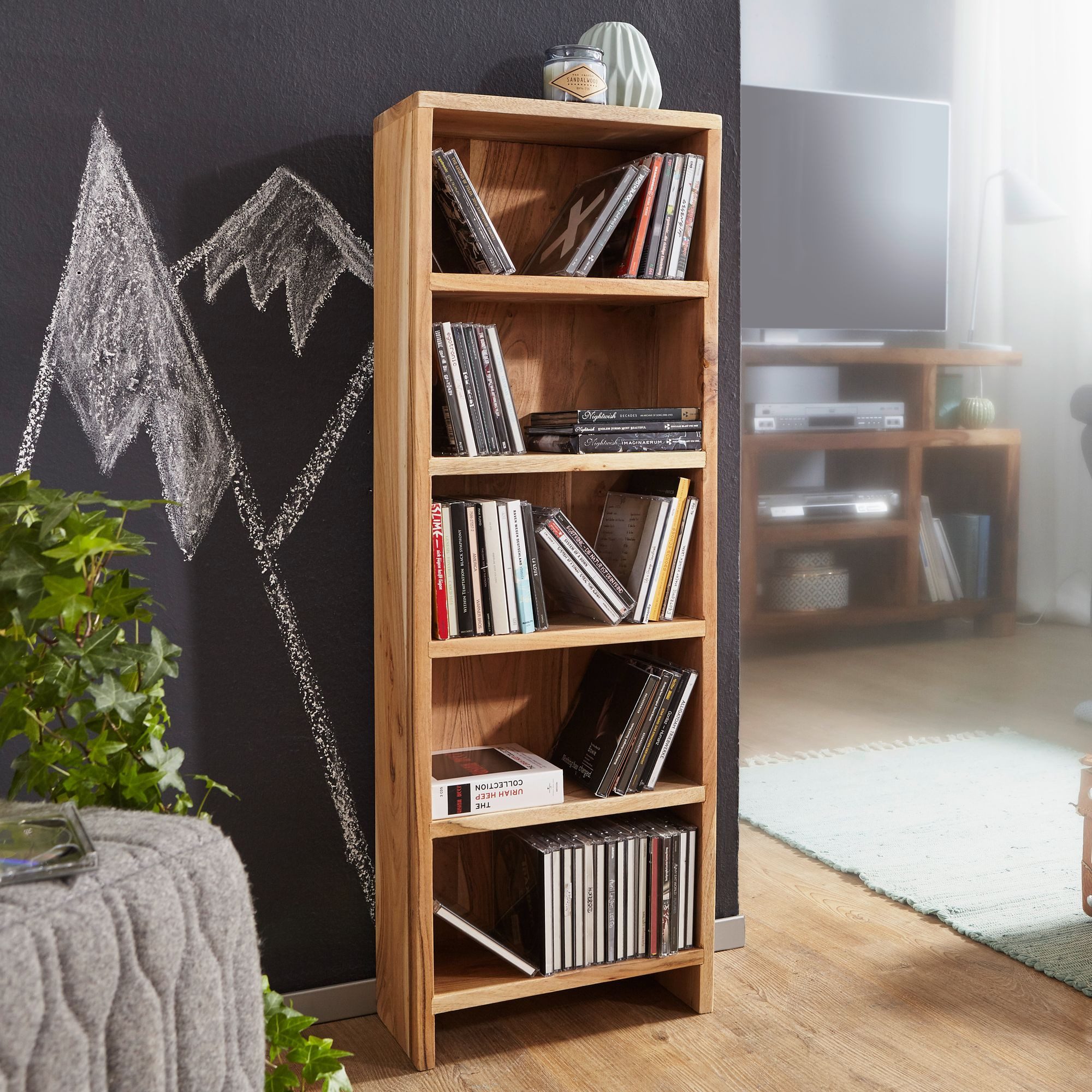 FINEBUY CD-Regal SuVa3539_1, Akazie Massivholz 90 günstig online kaufen