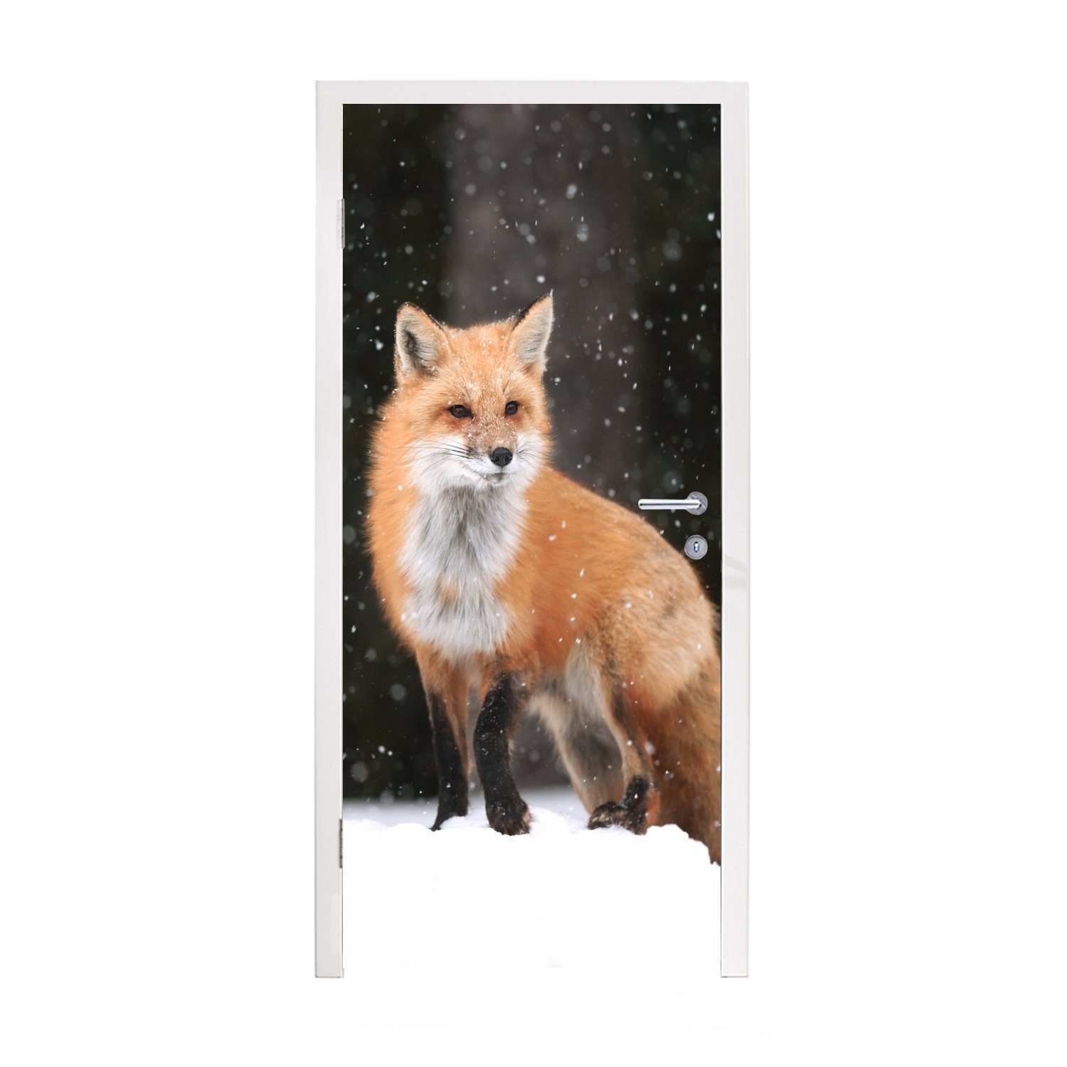 - 75x205 cm Winter, (1 St), bedruckt, Schnee Türtapete - Matt, Türaufkleber, Tür, Fuchs MuchoWow Fototapete für